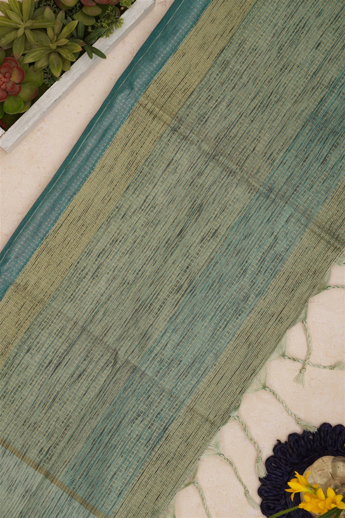 Bhagalpur Tussar Silk Sea Green Saree