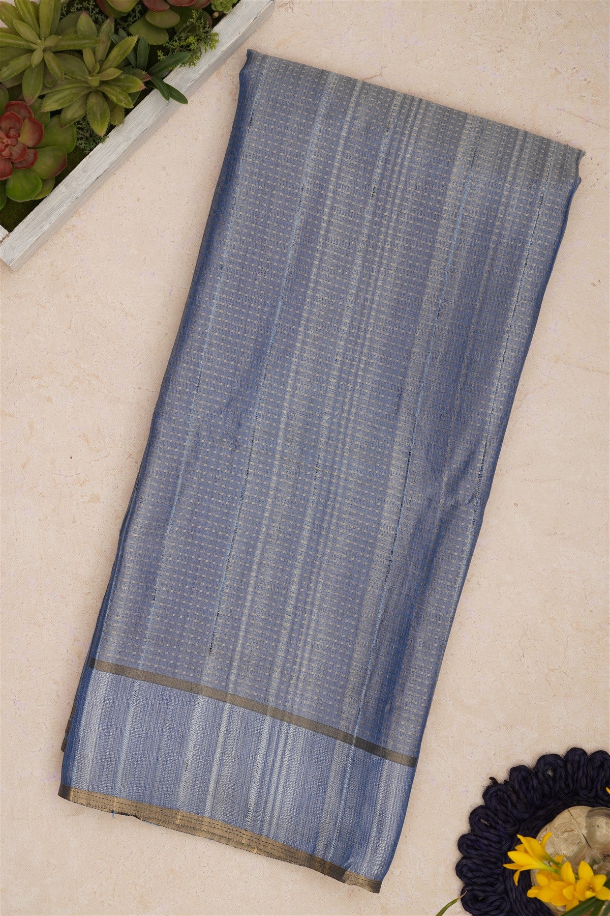 Bhagalpur Tussar Silk Slate Blue Saree