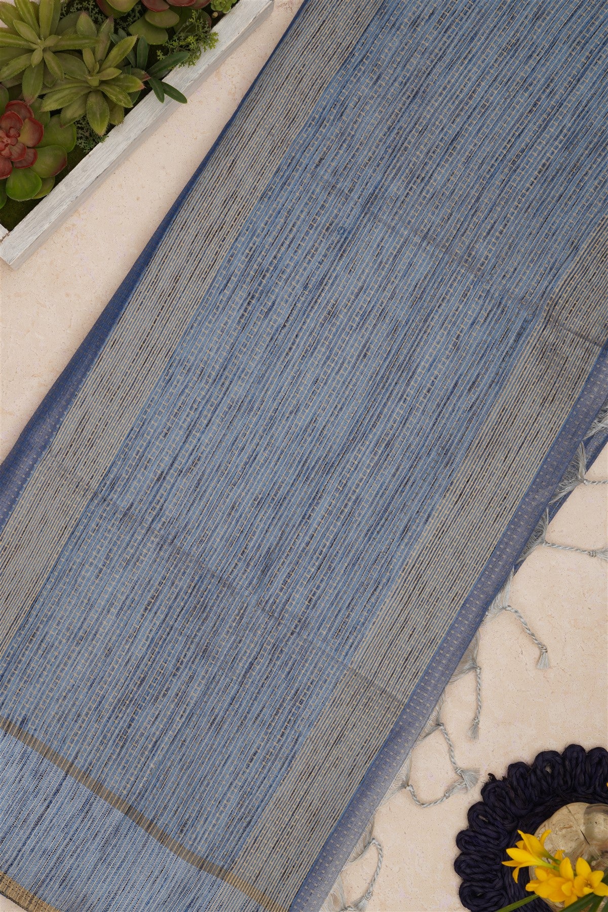 Bhagalpur Tussar Silk Slate Blue Saree