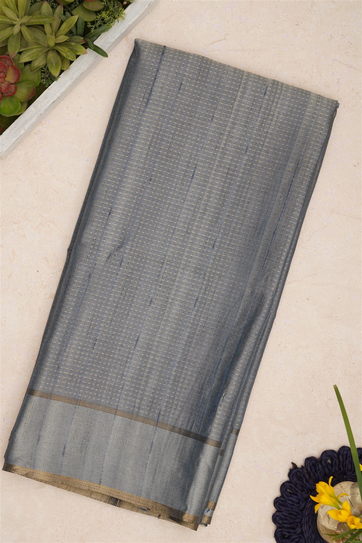 Bhagalpur Tussar Silk Slate Grey Saree