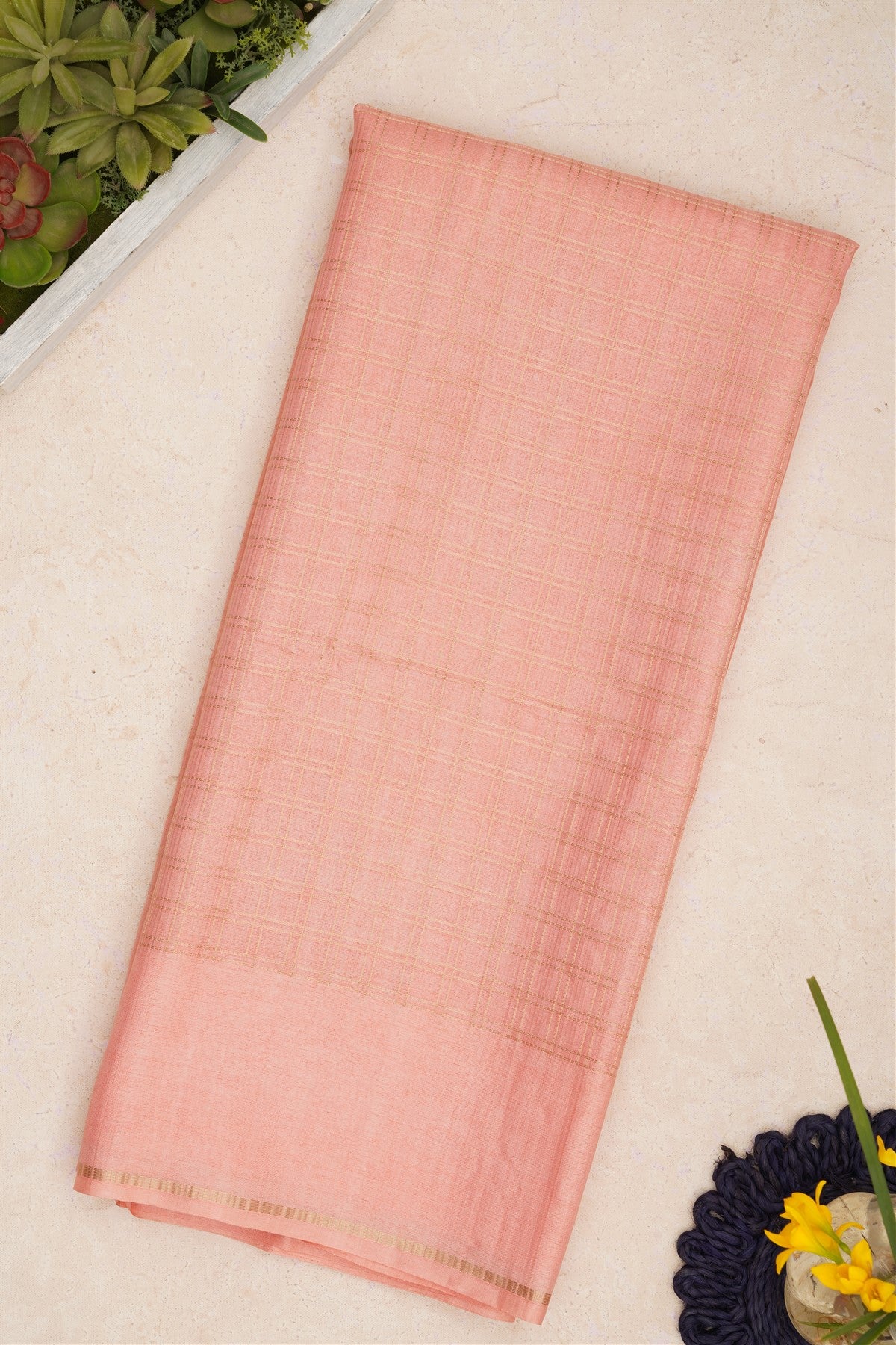 Bhagalpur Tussar Silk Peach Saree