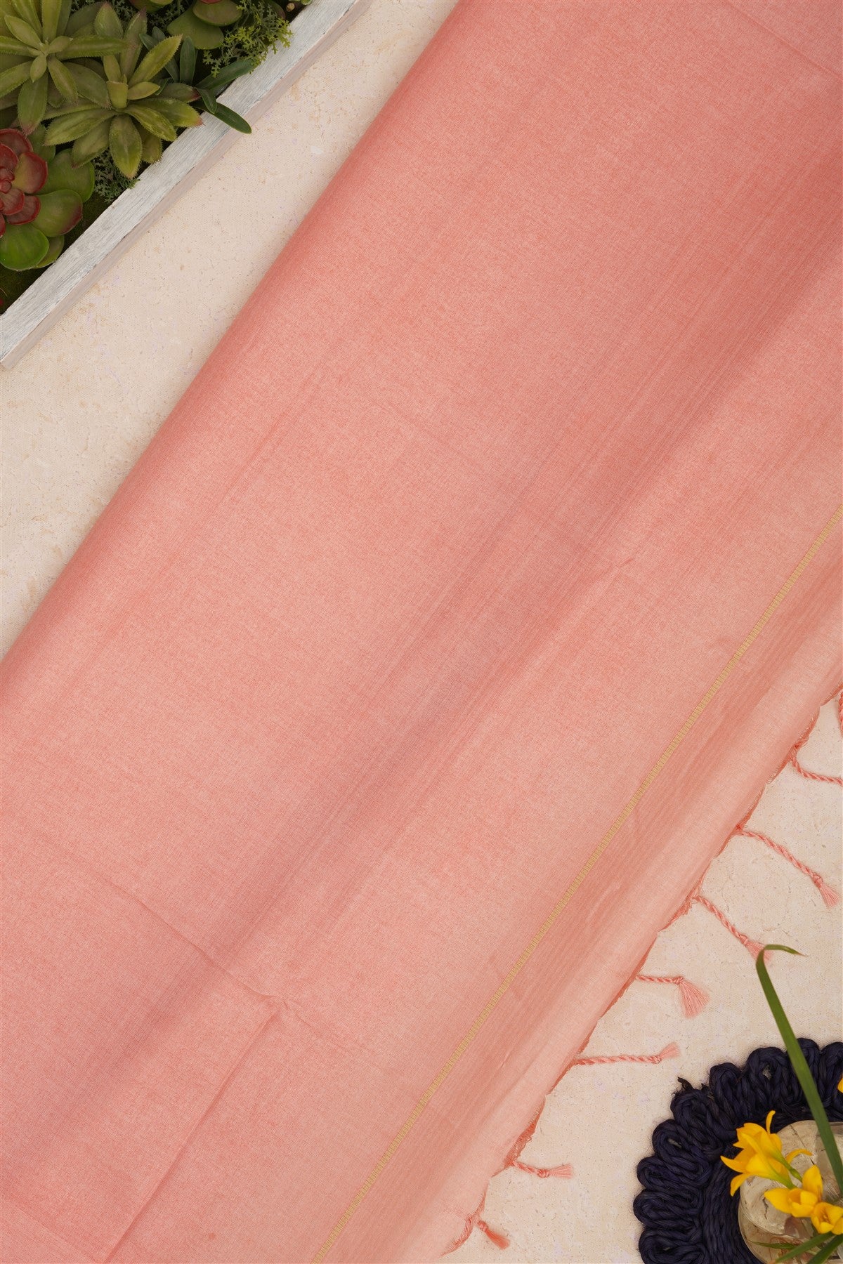 Bhagalpur Tussar Silk Peach Saree