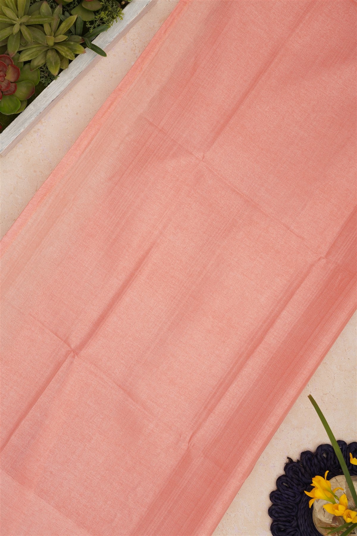 Bhagalpur Tussar Silk Peach Saree