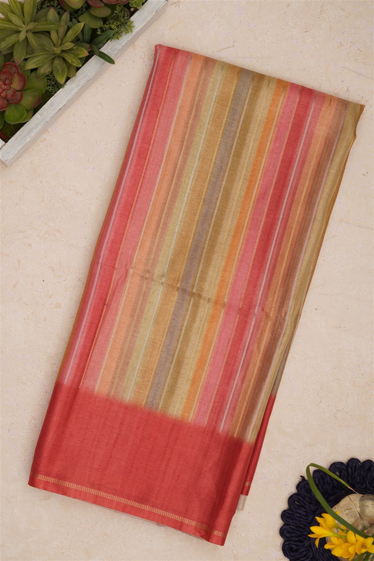 Bhagalpur Tussar Silk Coral Saree