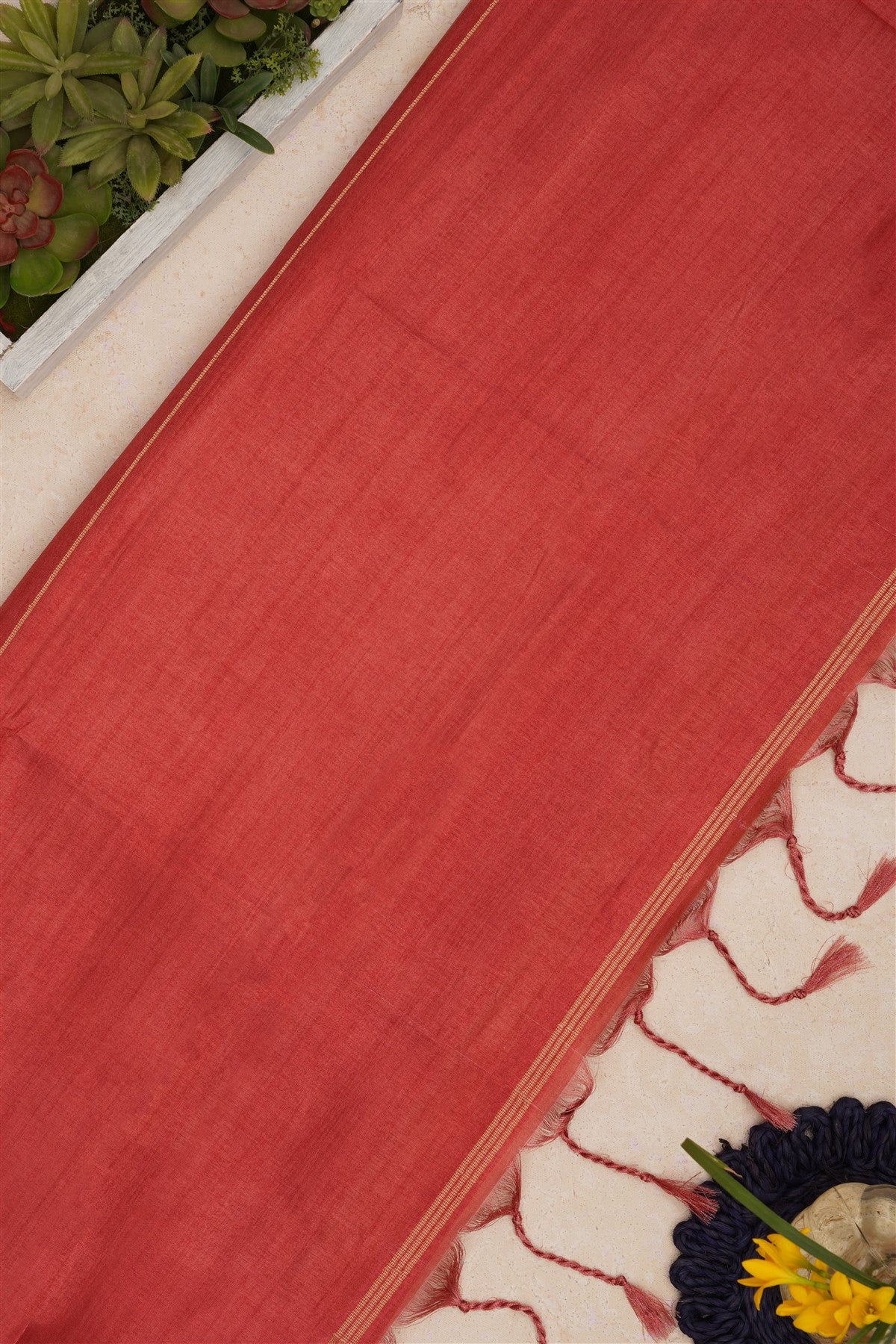 Bhagalpur Tussar Silk Coral Saree
