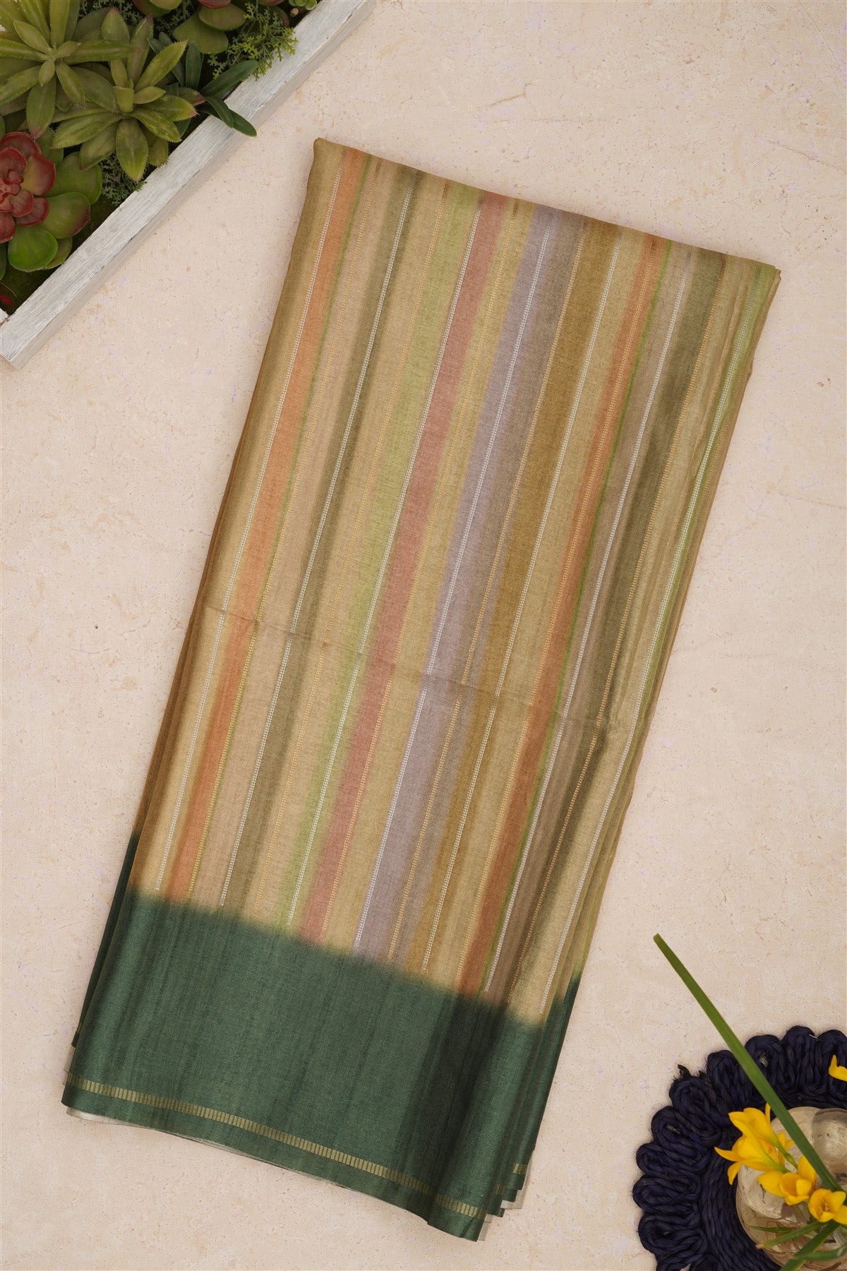 Bhagalpur Tussar Silk Dark Green Saree