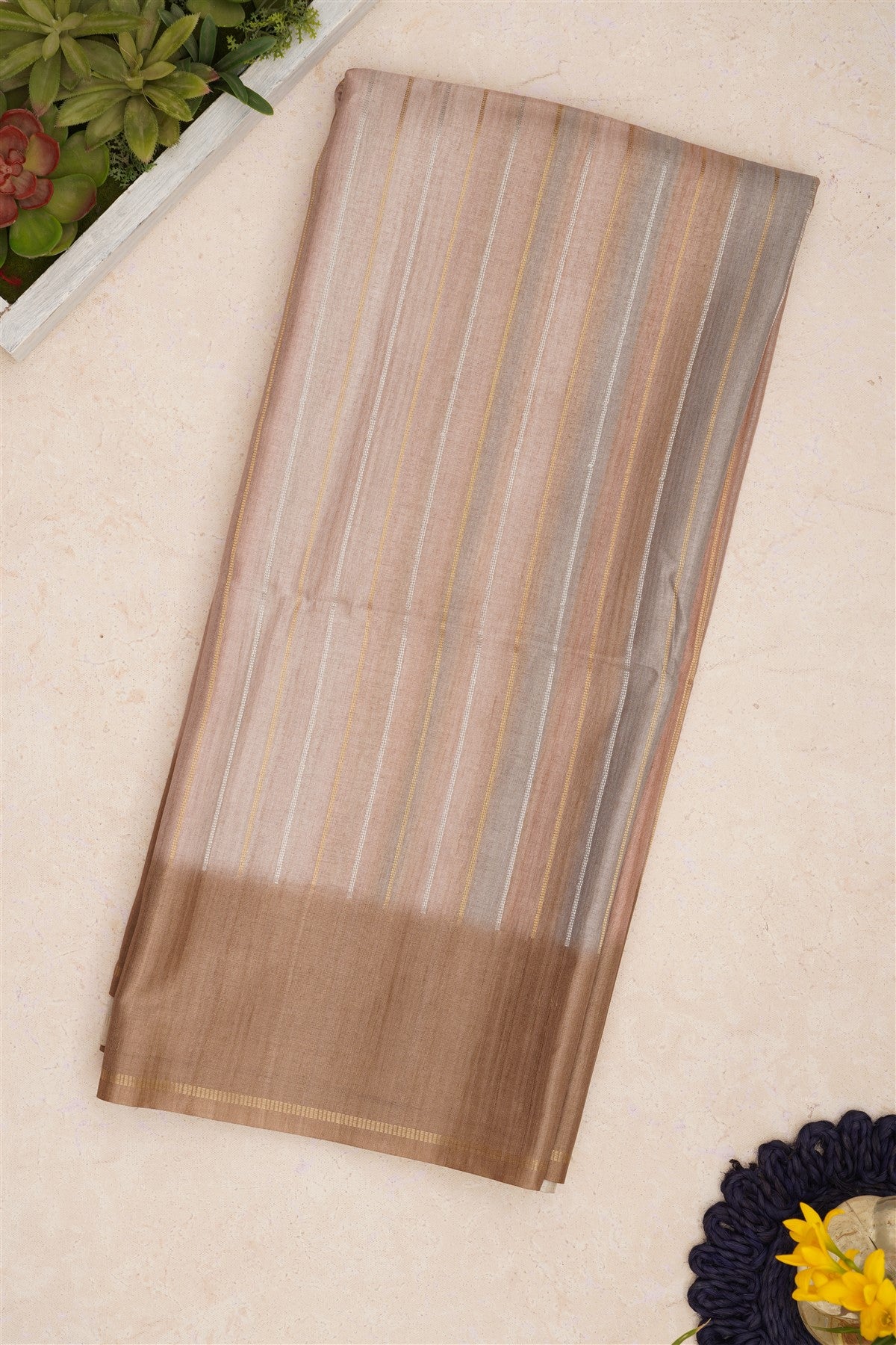 Bhagalpur Tussar Silk Light Olive Green Saree