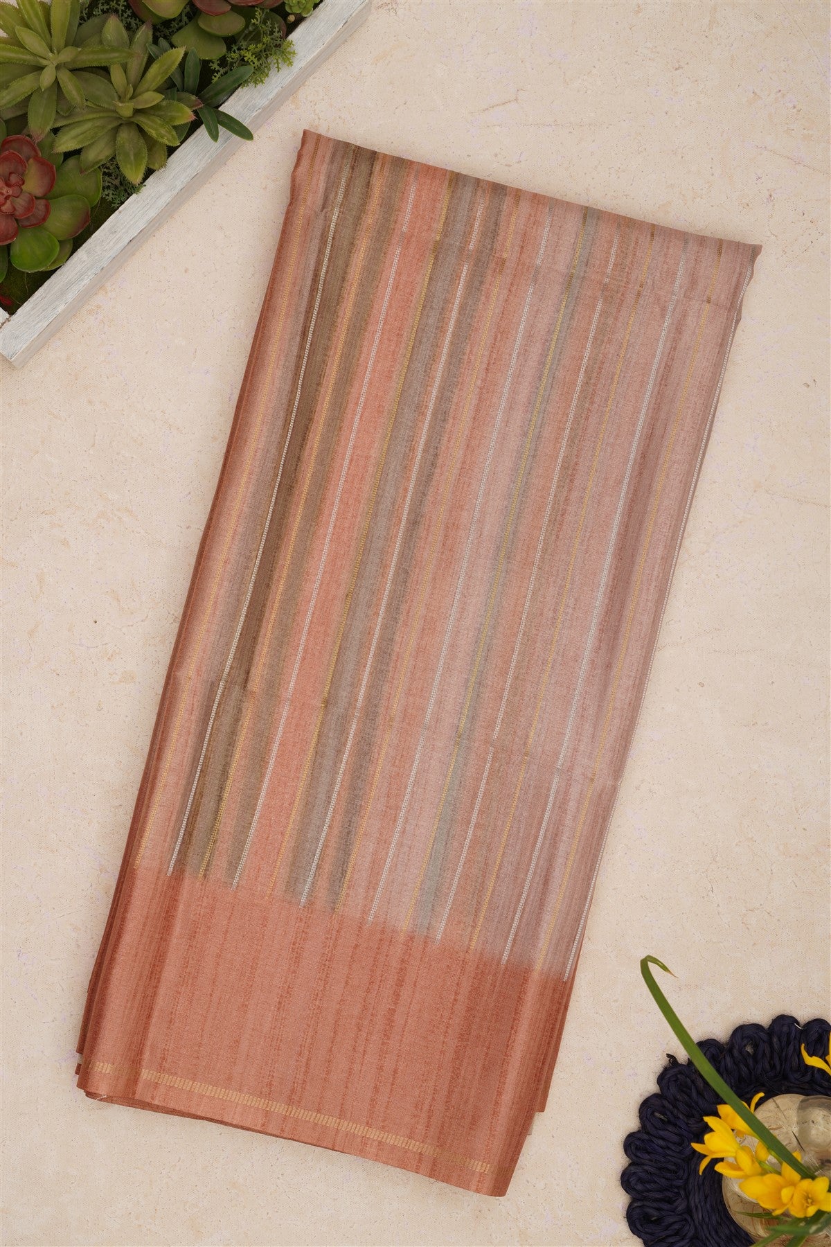Bhagalpur Tussar Silk Light Peach Saree