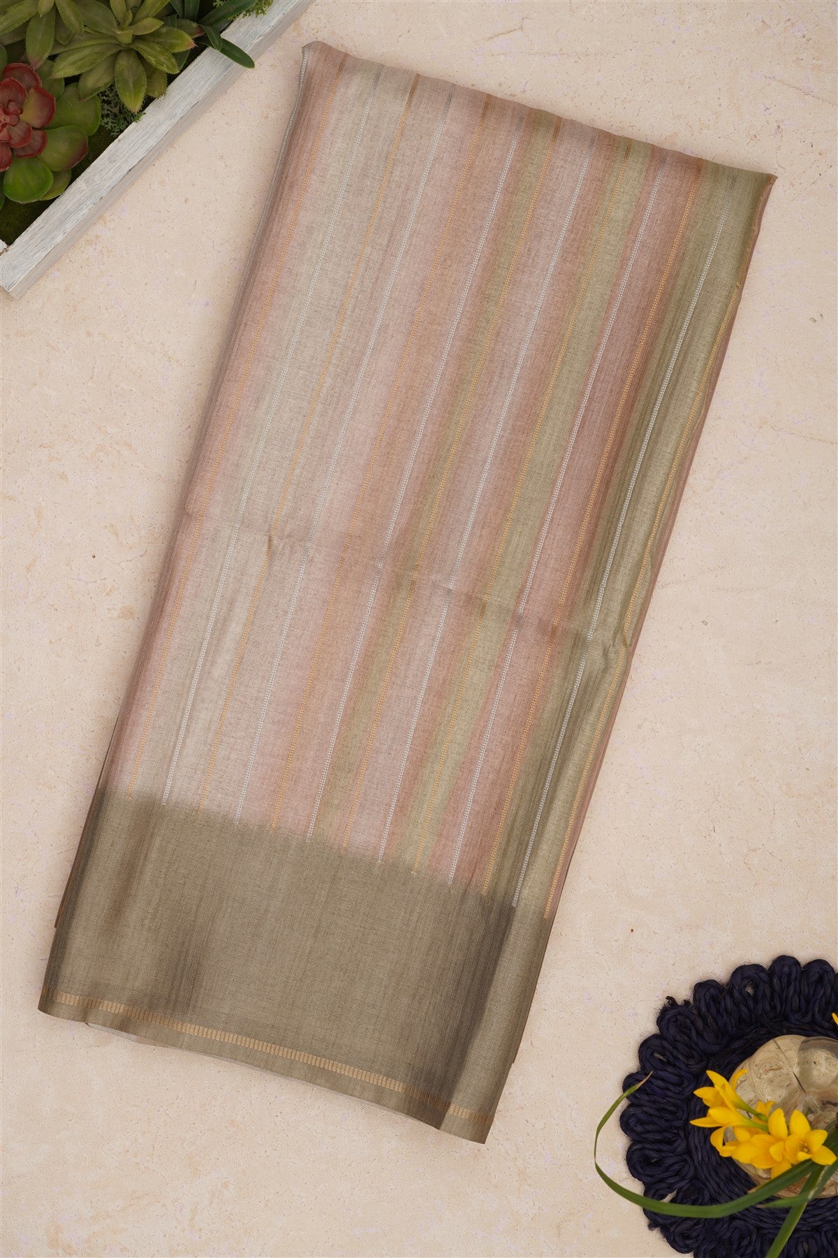 Bhagalpur Tussar Silk Olive Green Saree