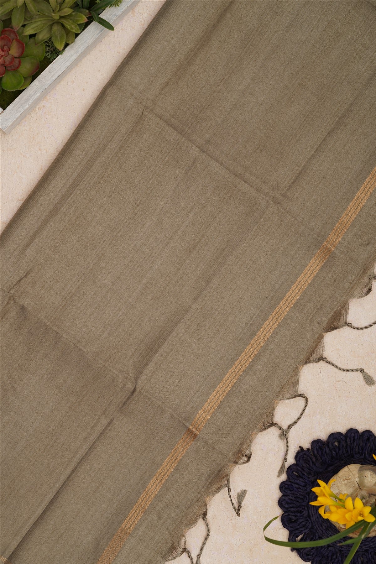 Bhagalpur Tussar Silk Olive Green Saree