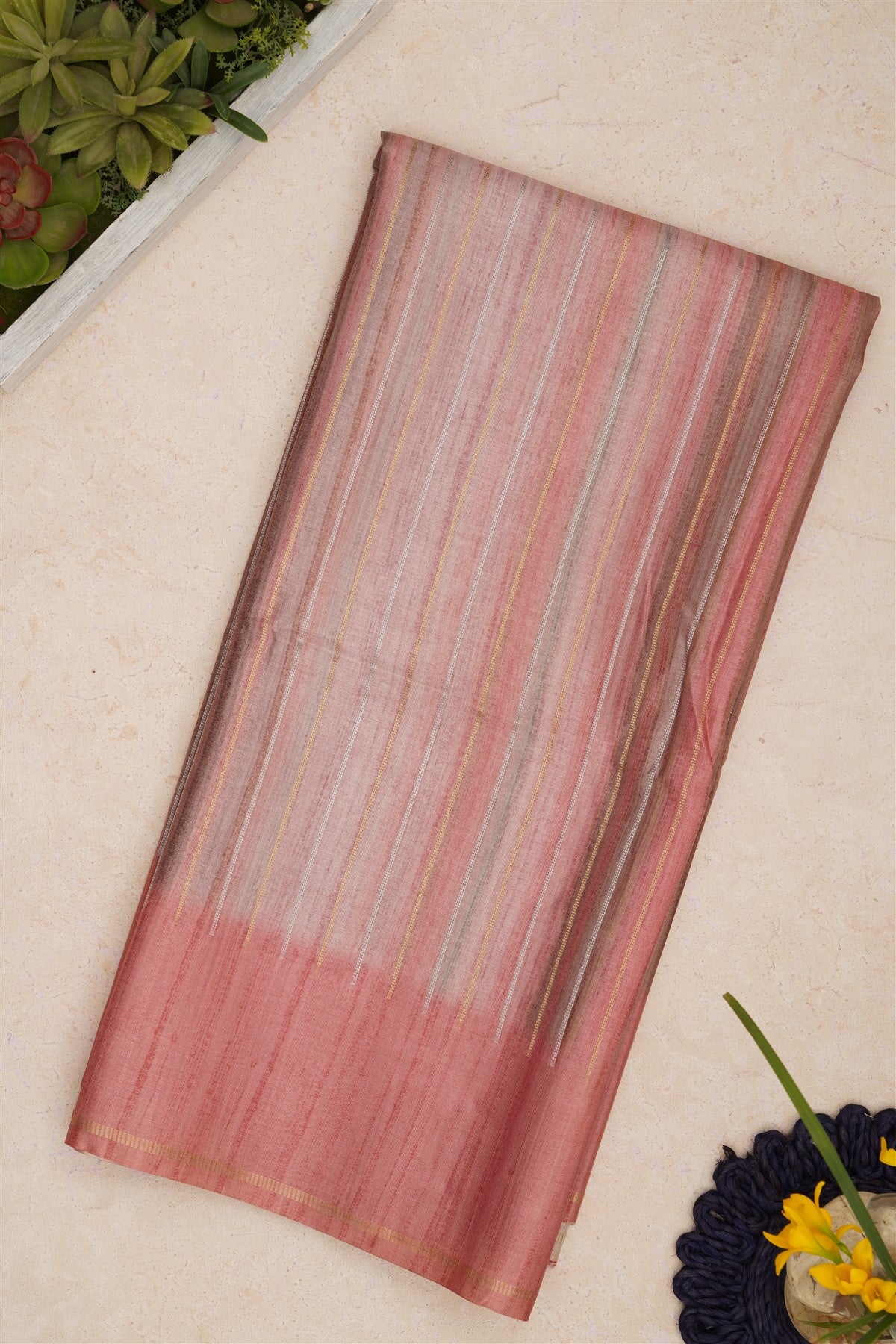 Bhagalpur Tussar Silk Peach Saree
