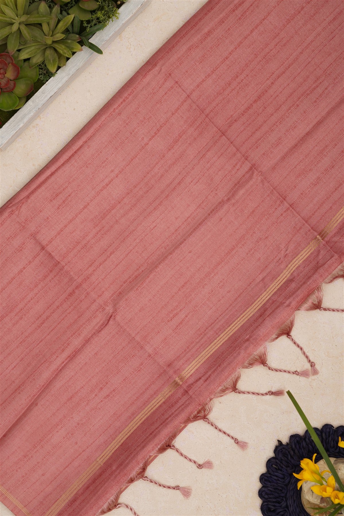 Bhagalpur Tussar Silk Peach Saree