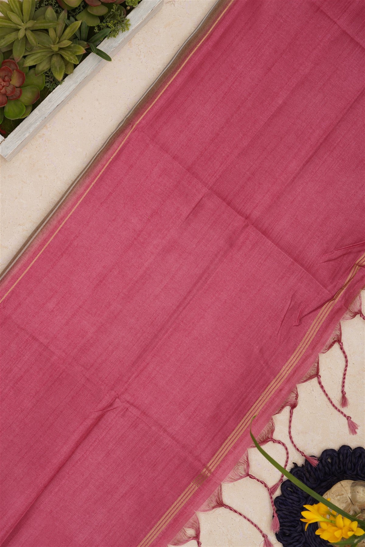 Bhagalpur Tussar Silk Pink Saree