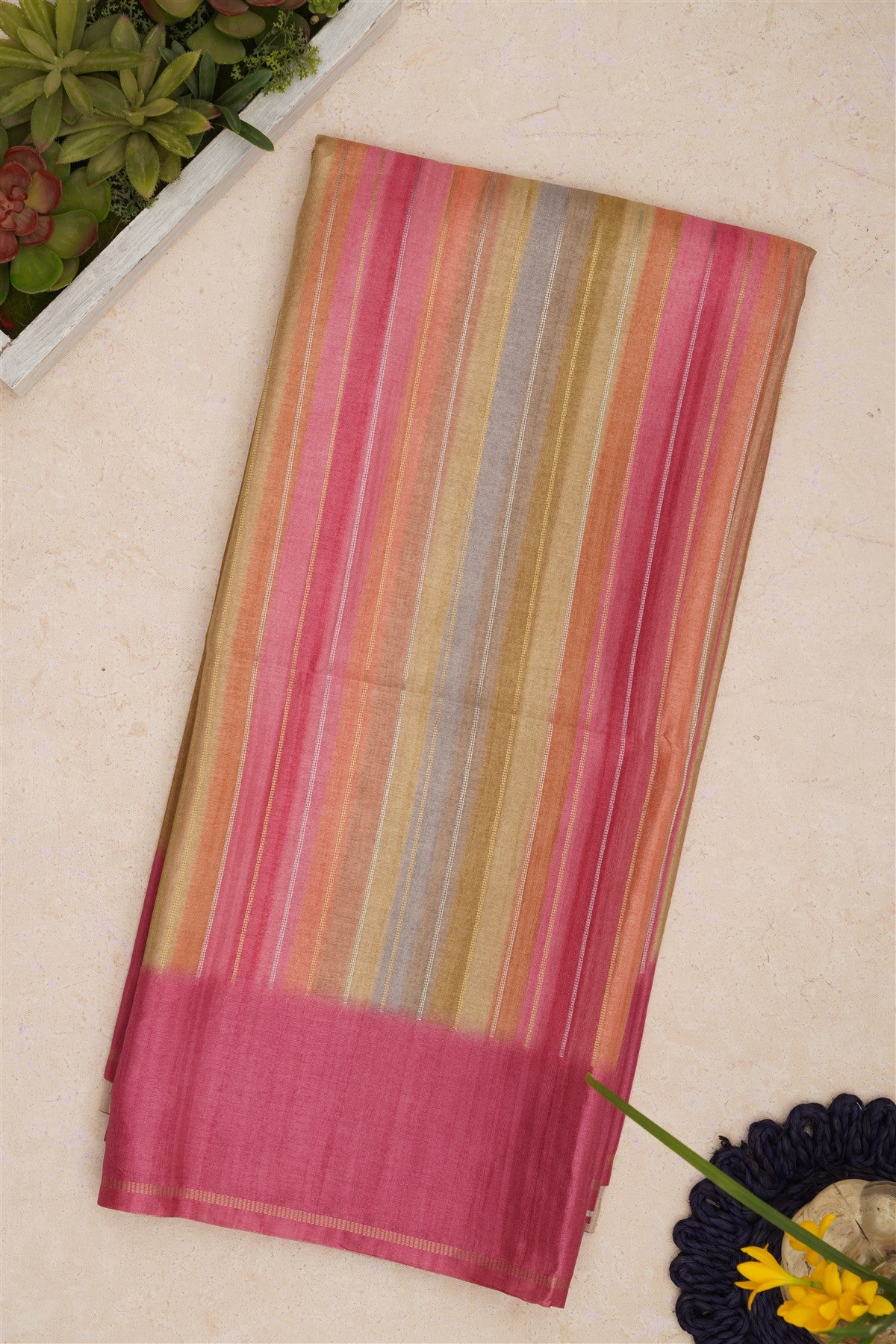 Bhagalpur Tussar Silk Pink Saree