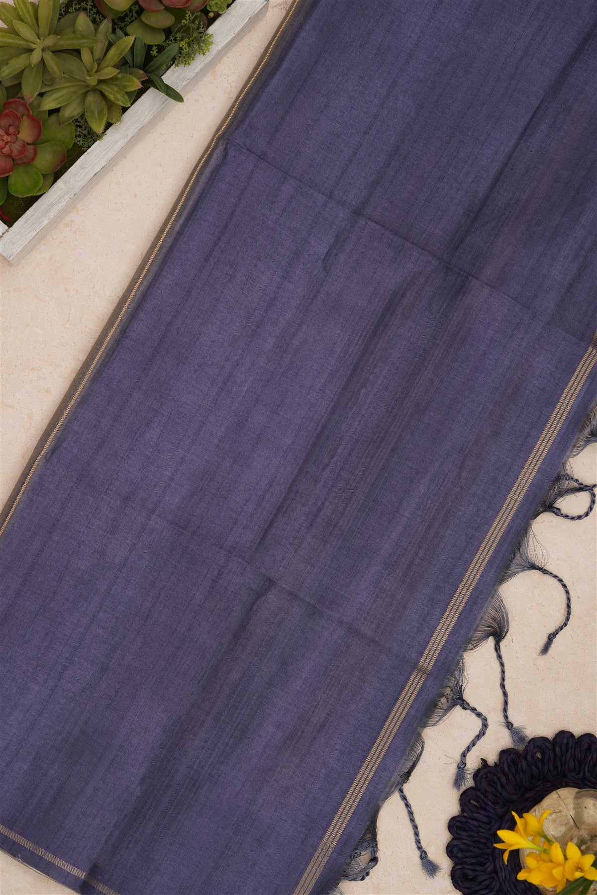 Bhagalpur Tussar Silk Slate Blue Saree
