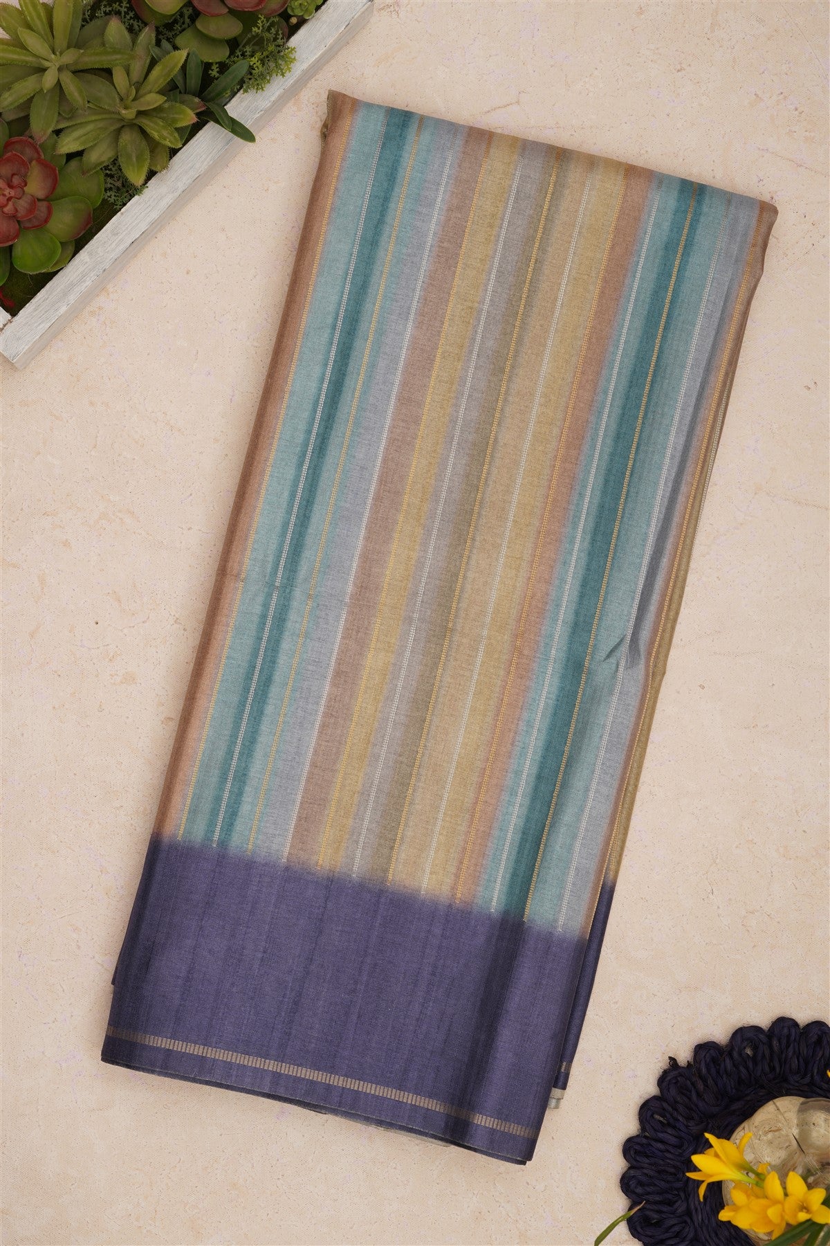 Bhagalpur Tussar Silk Slate Blue Saree