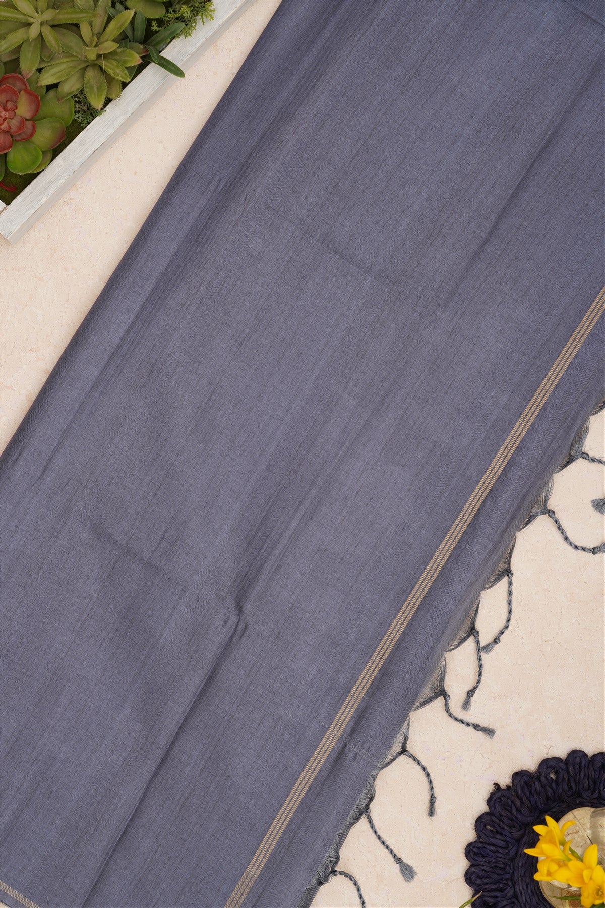 Bhagalpur Tussar Silk Slate Grey Saree