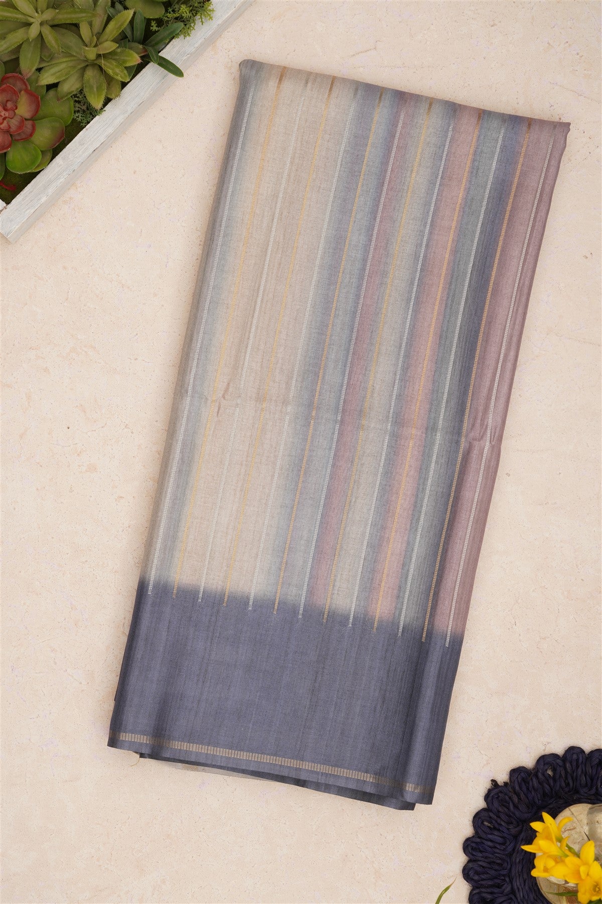 Bhagalpur Tussar Silk Slate Grey Saree
