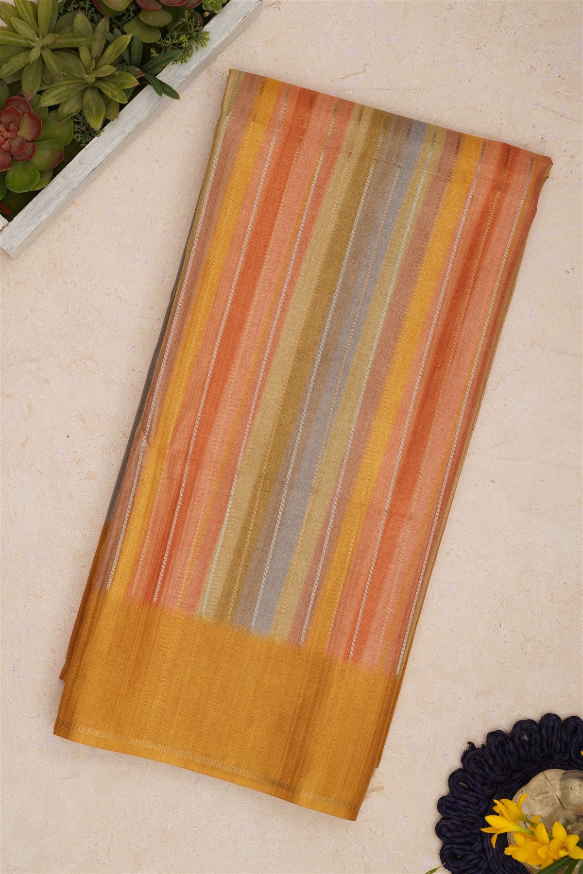 Bhagalpur Tussar Silk Yellow Saree