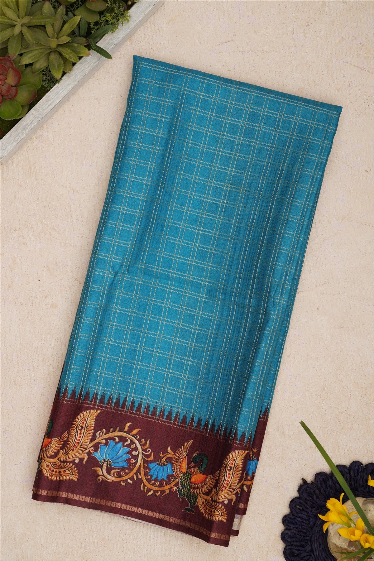 Bhagalpur Tussar Silk Blue Saree