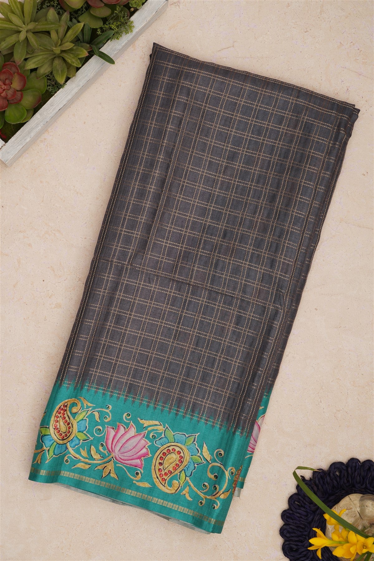 Bhagalpur Tussar Silk Dark Grey Saree