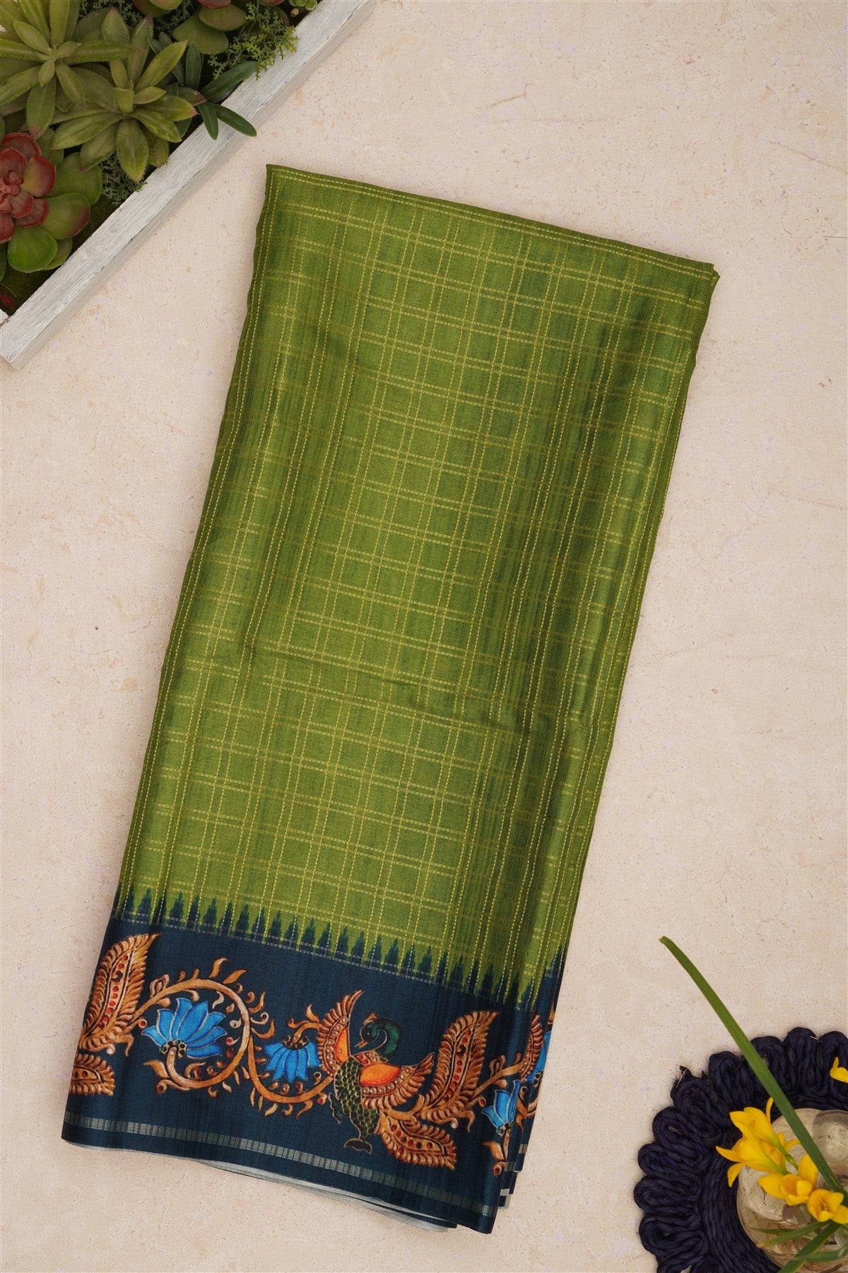 Bhagalpur Tussar Silk Green Saree