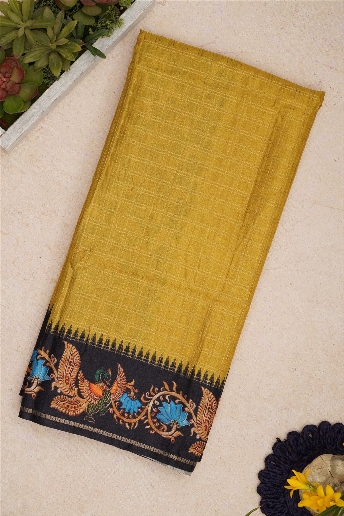 Bhagalpur Tussar Silk Lime Green Saree