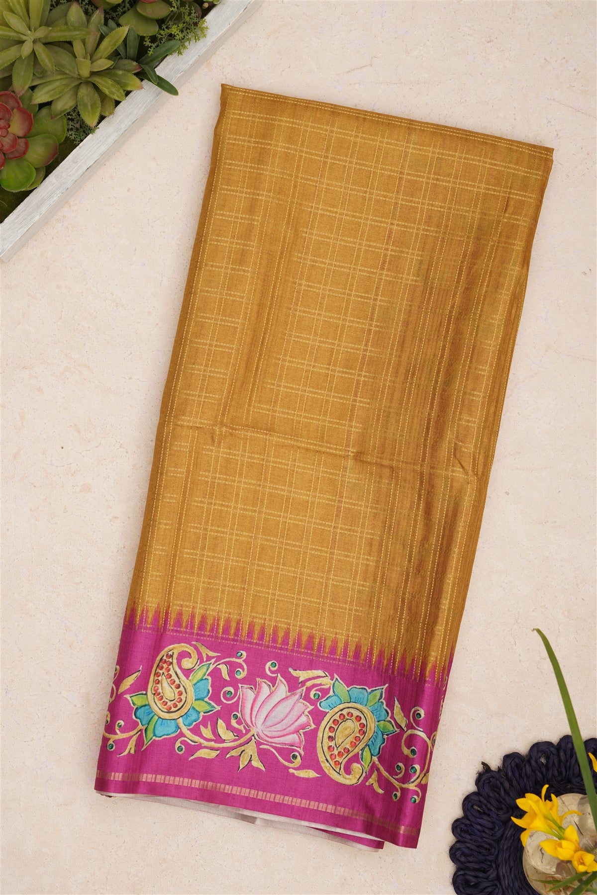 Bhagalpur Tussar Silk Olive Green Saree
