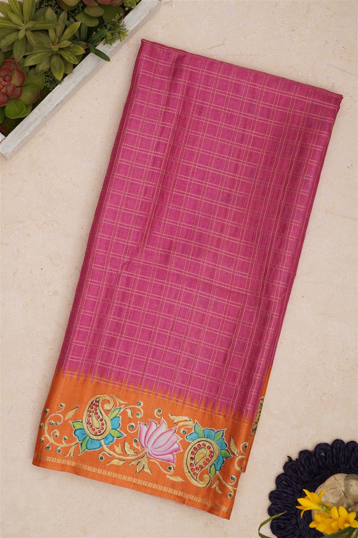 Bhagalpur Tussar Silk Pink Saree