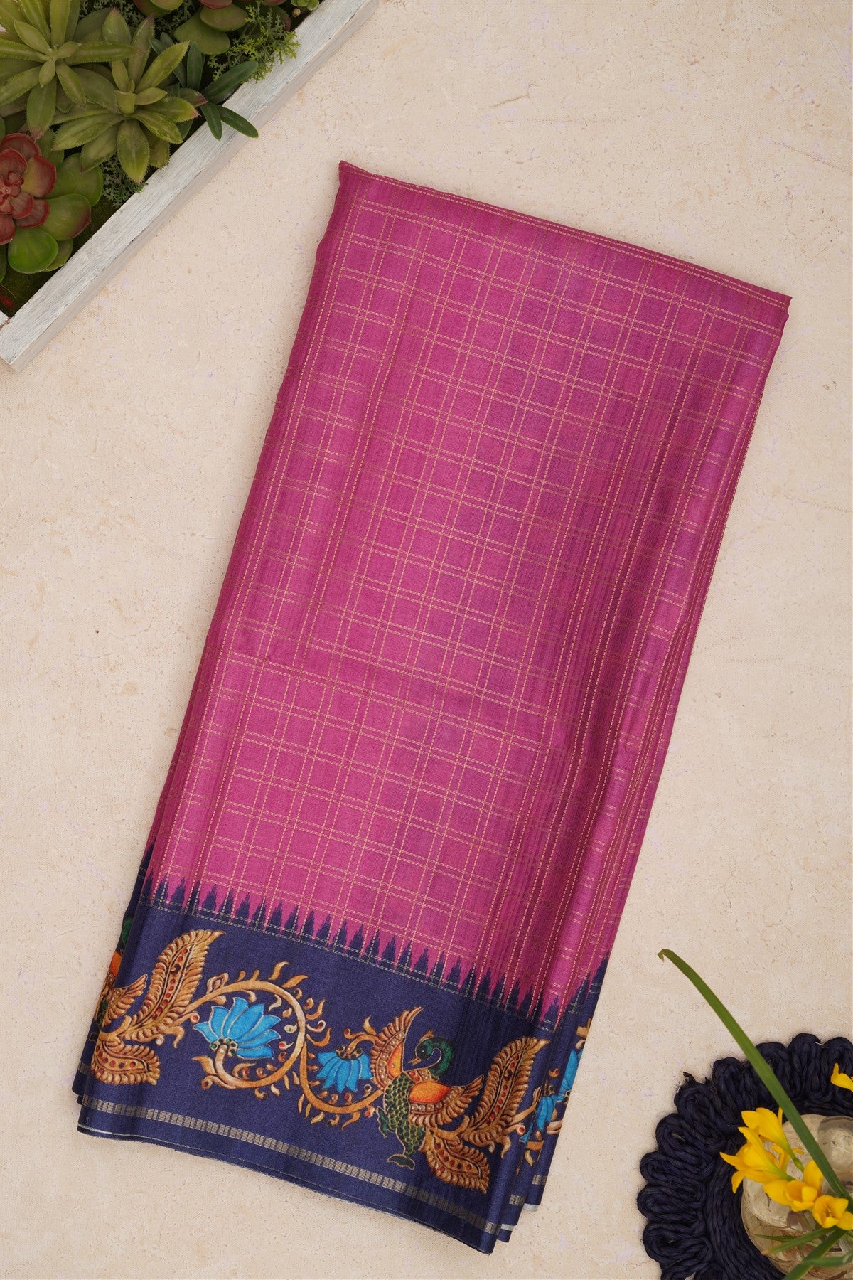 Bhagalpur Tussar Silk Pink Saree