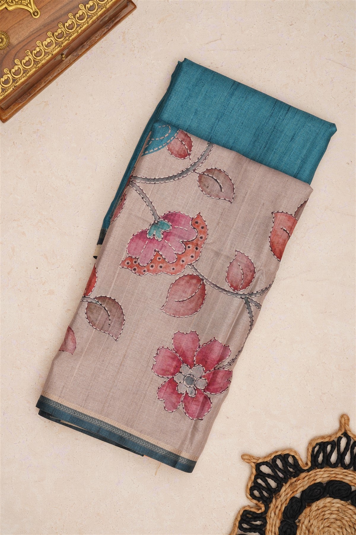 Bhagalpur Tussar Silk Dark Blue Saree