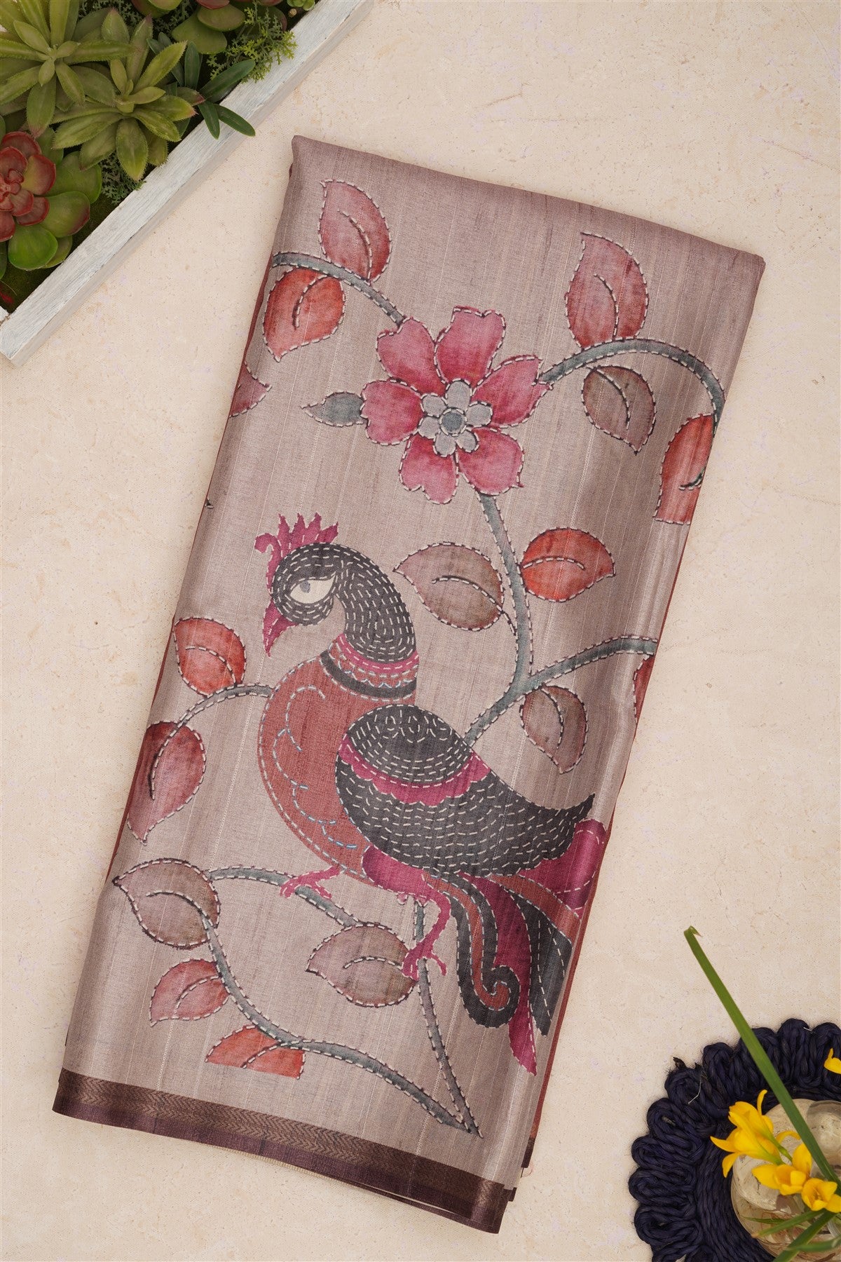 Bhagalpur Tussar Silk Dark Brown Saree