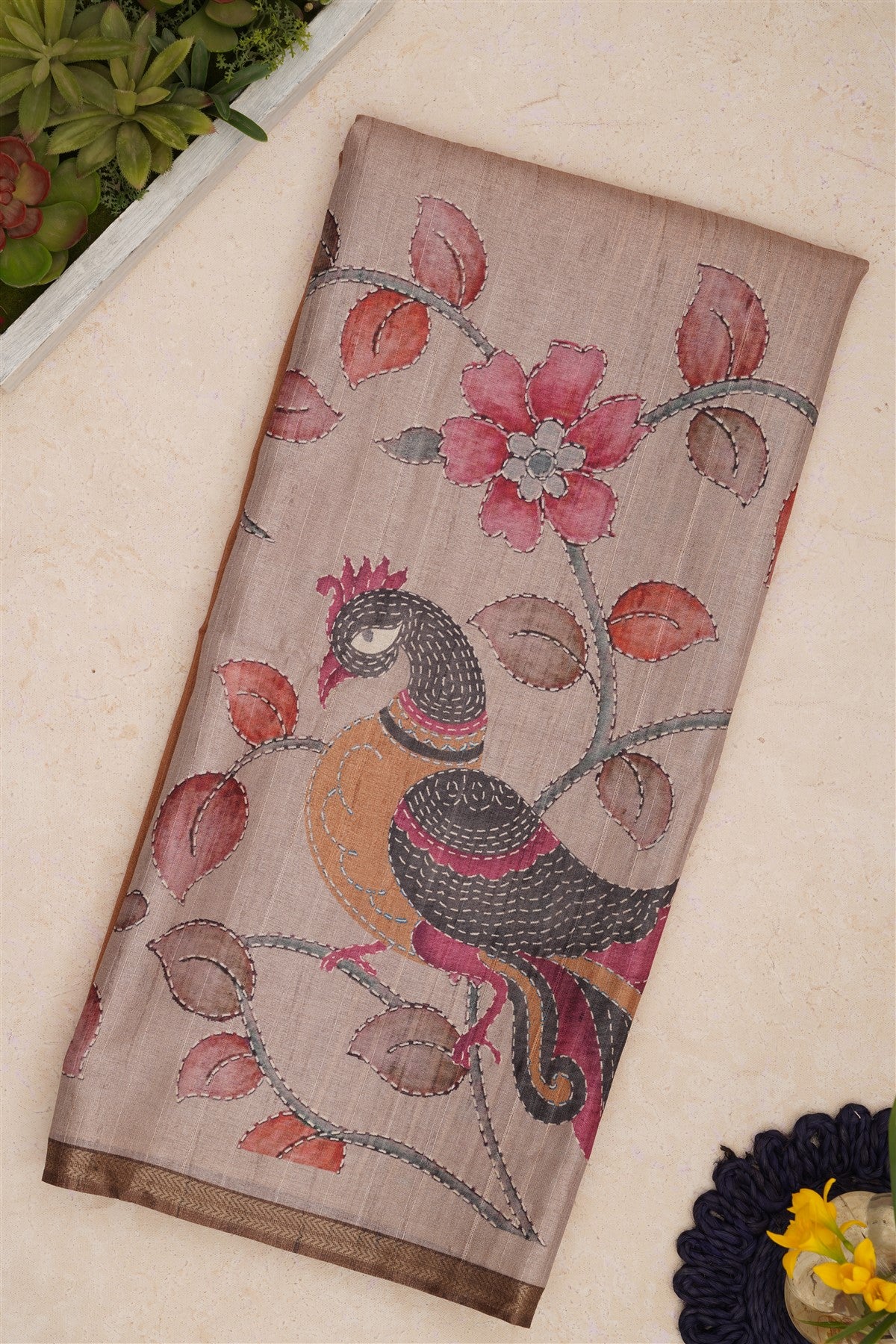 Bhagalpur Tussar Silk Olive Green Saree