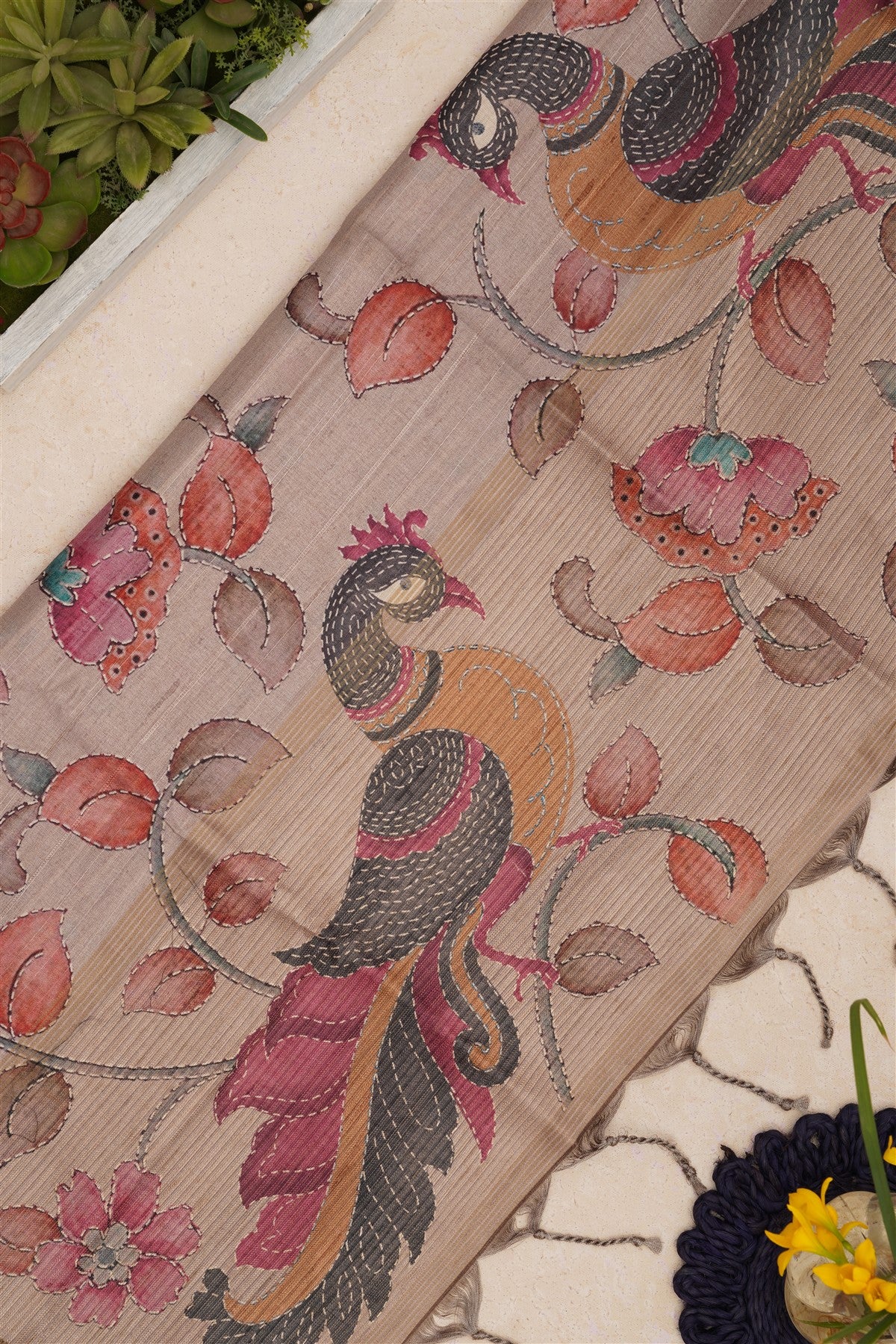 Bhagalpur Tussar Silk Olive Green Saree