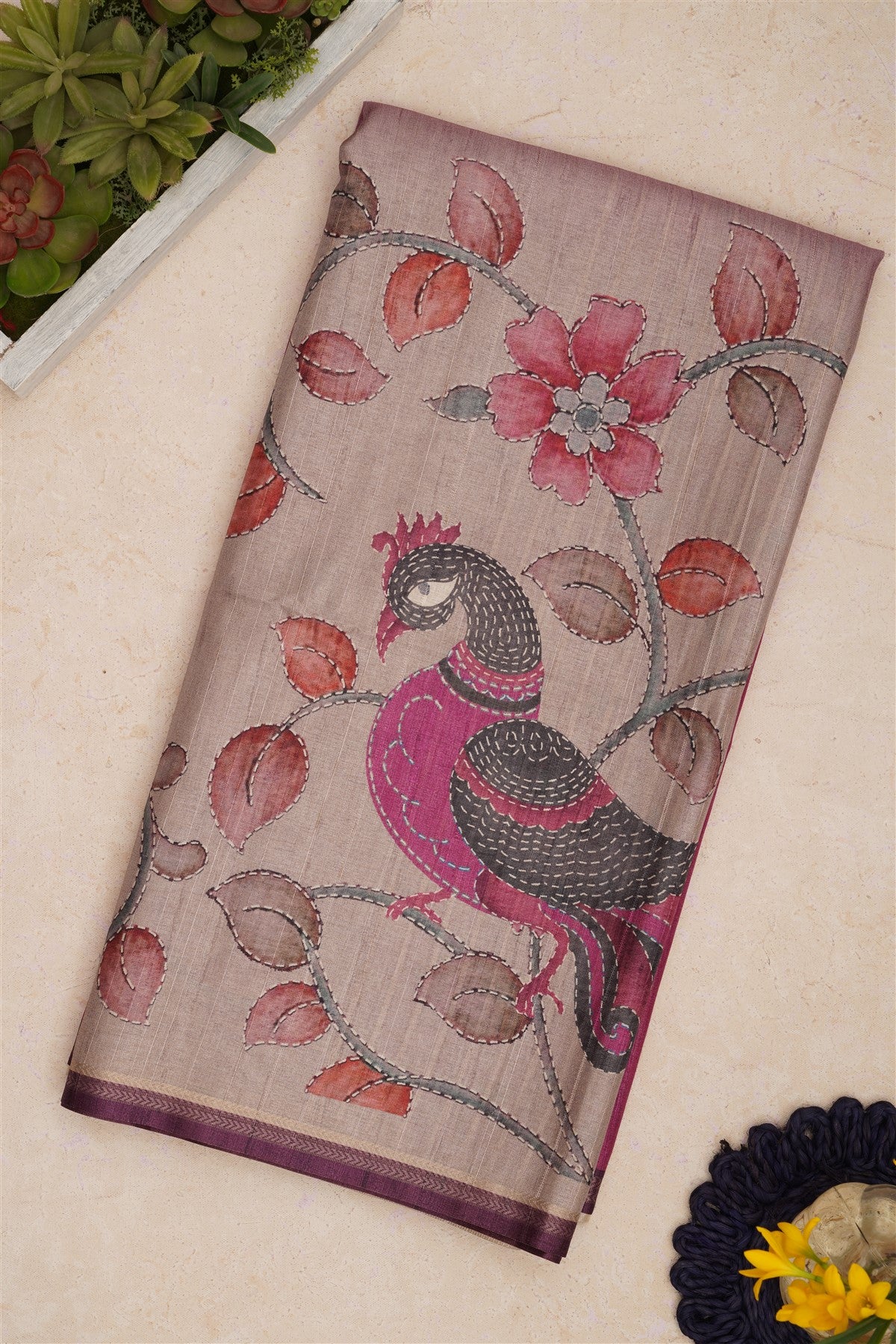 Bhagalpur Tussar Silk Purple Saree