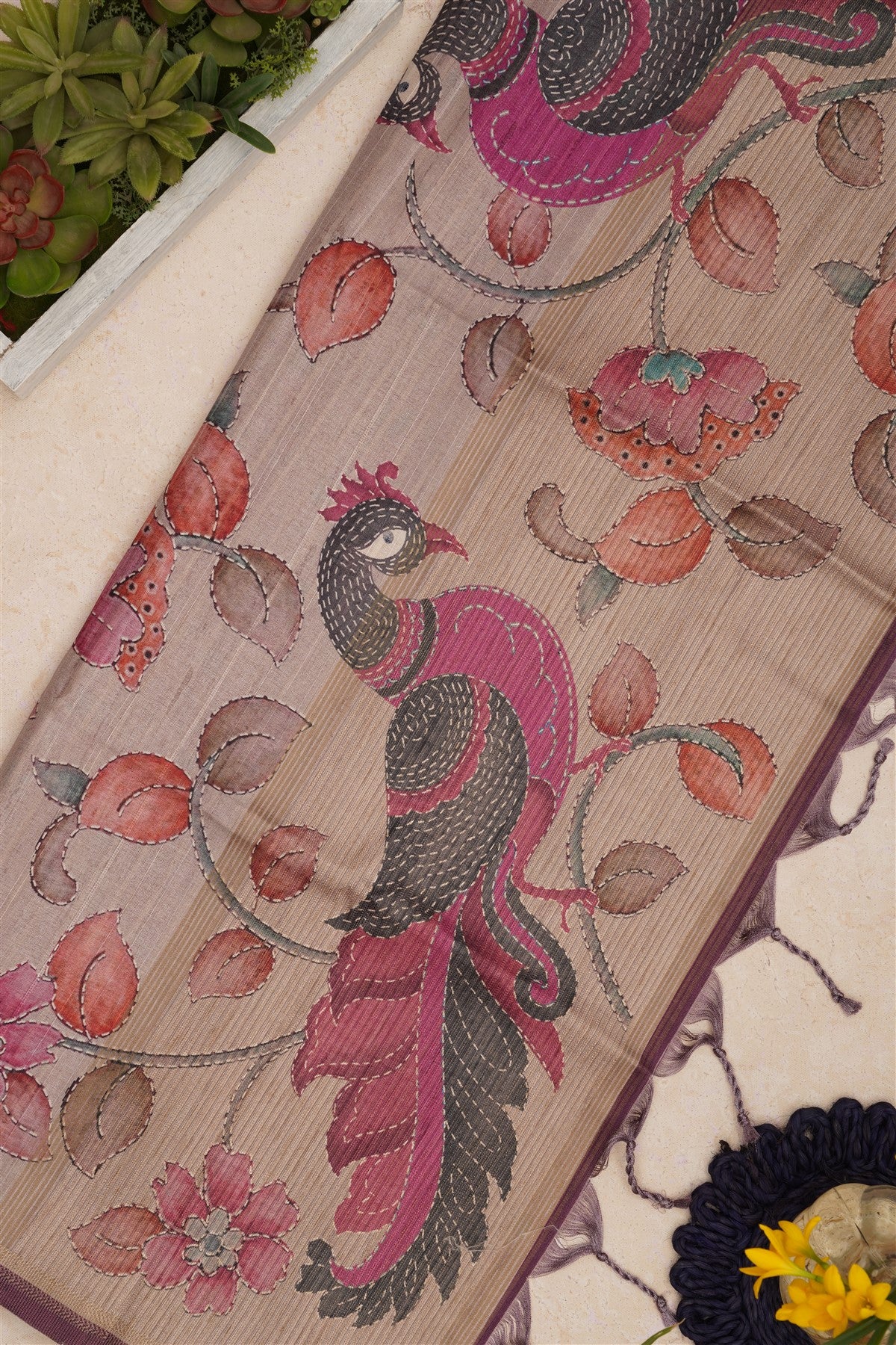 Bhagalpur Tussar Silk Purple Saree