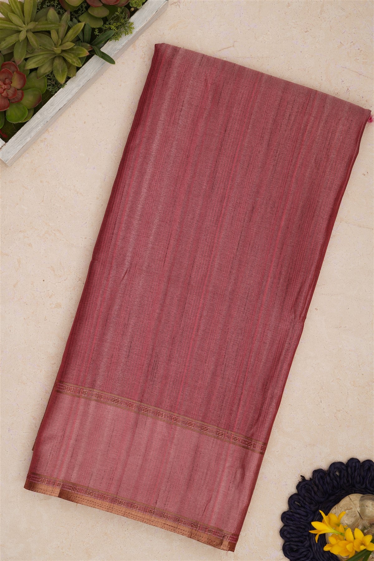 Bhagalpur Tussar Silk Dusty Pink Saree