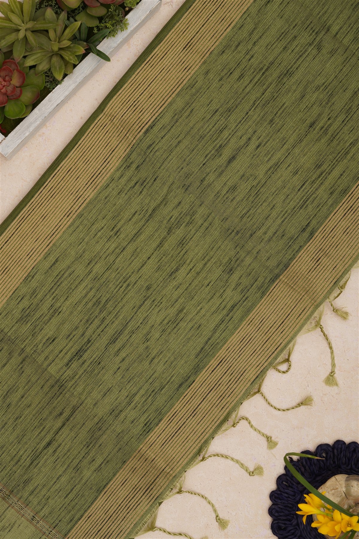 Bhagalpur Tussar Silk Green Saree