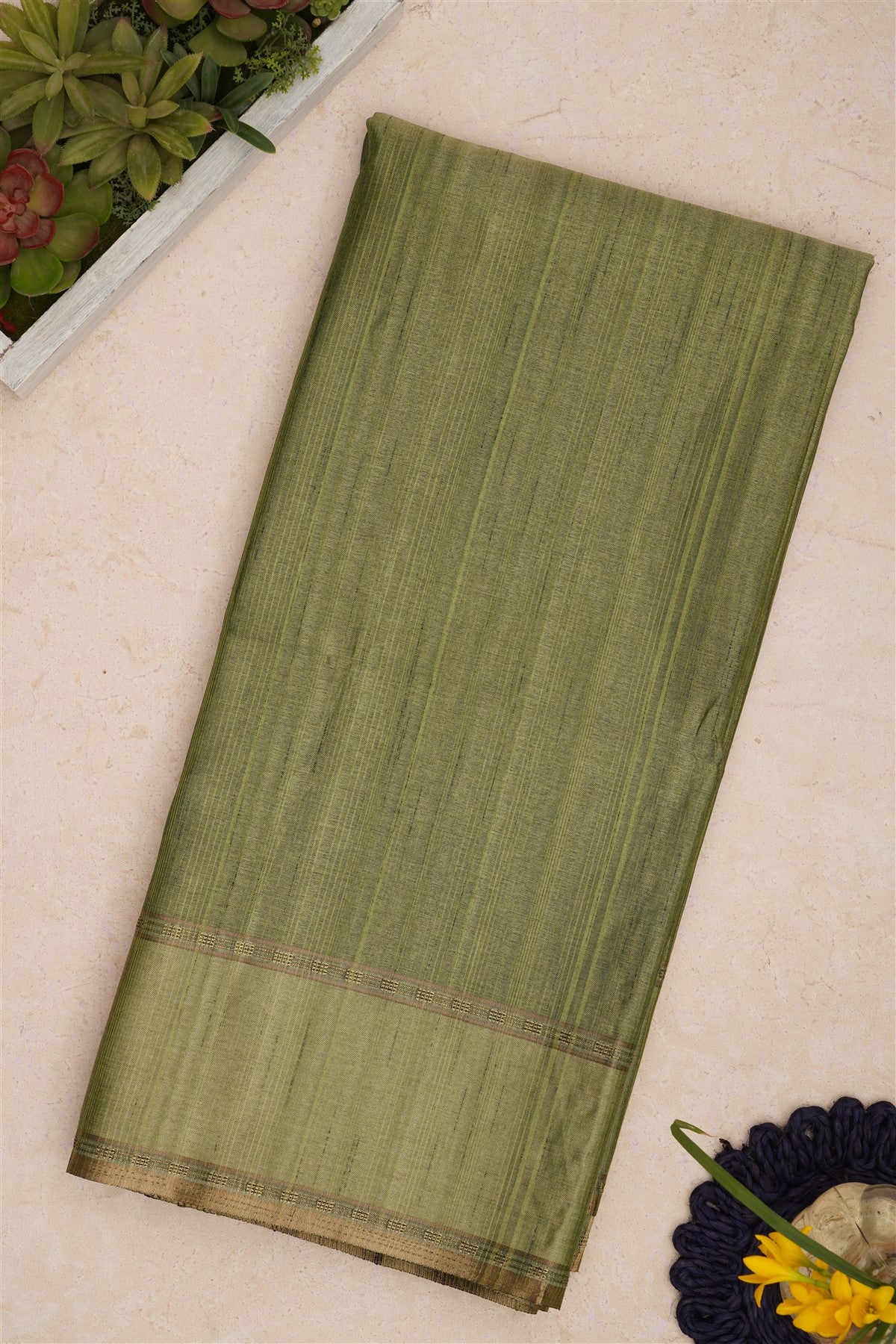 Bhagalpur Tussar Silk Green Saree