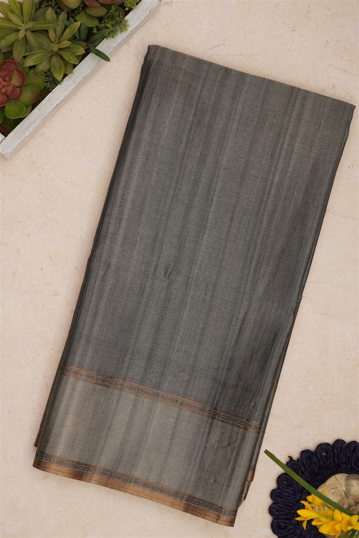 Bhagalpur Tussar Silk Grey Saree