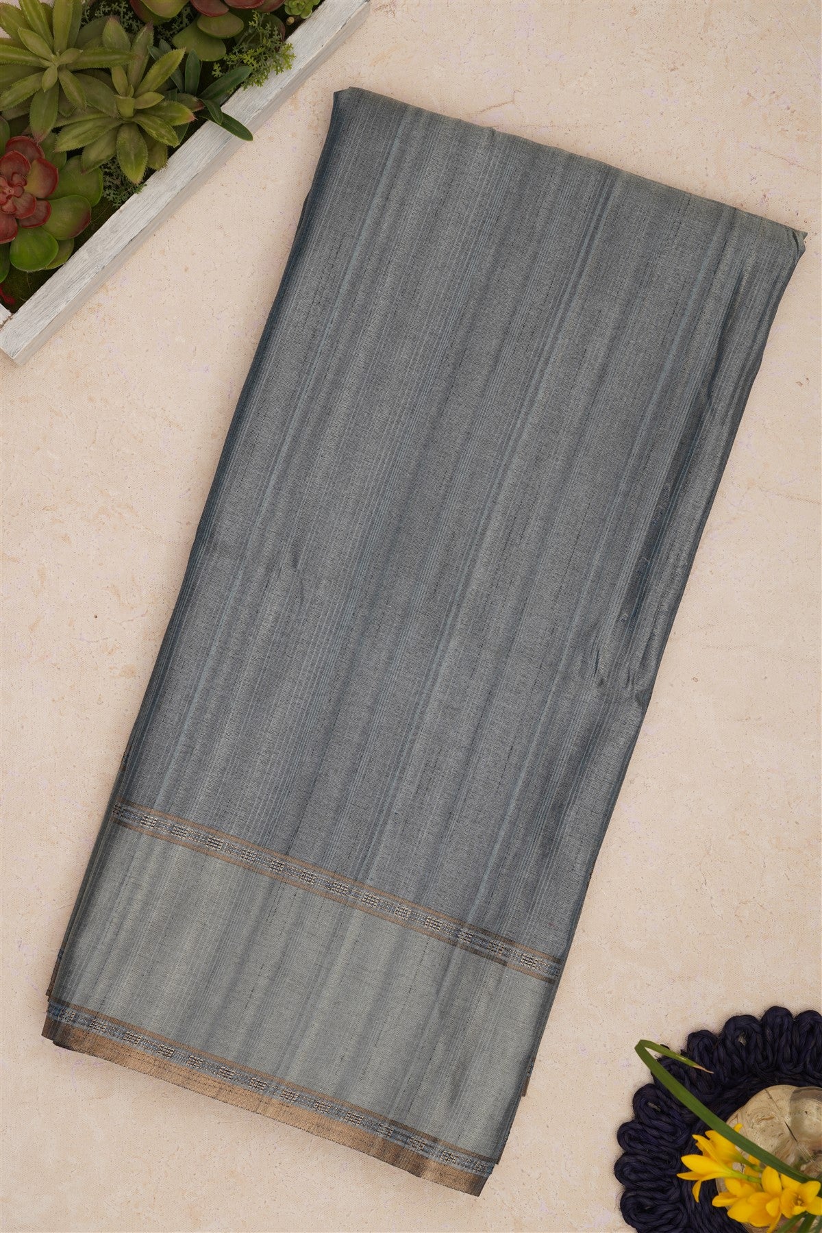 Bhagalpur Tussar Silk Slate Blue Saree