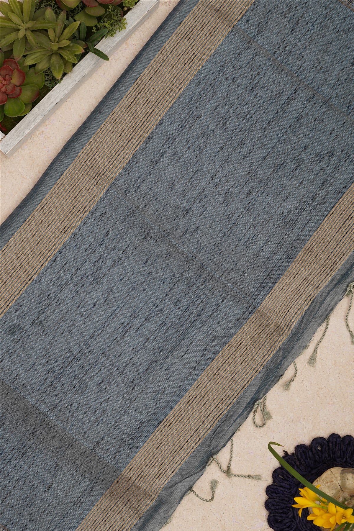 Bhagalpur Tussar Silk Slate Blue Saree
