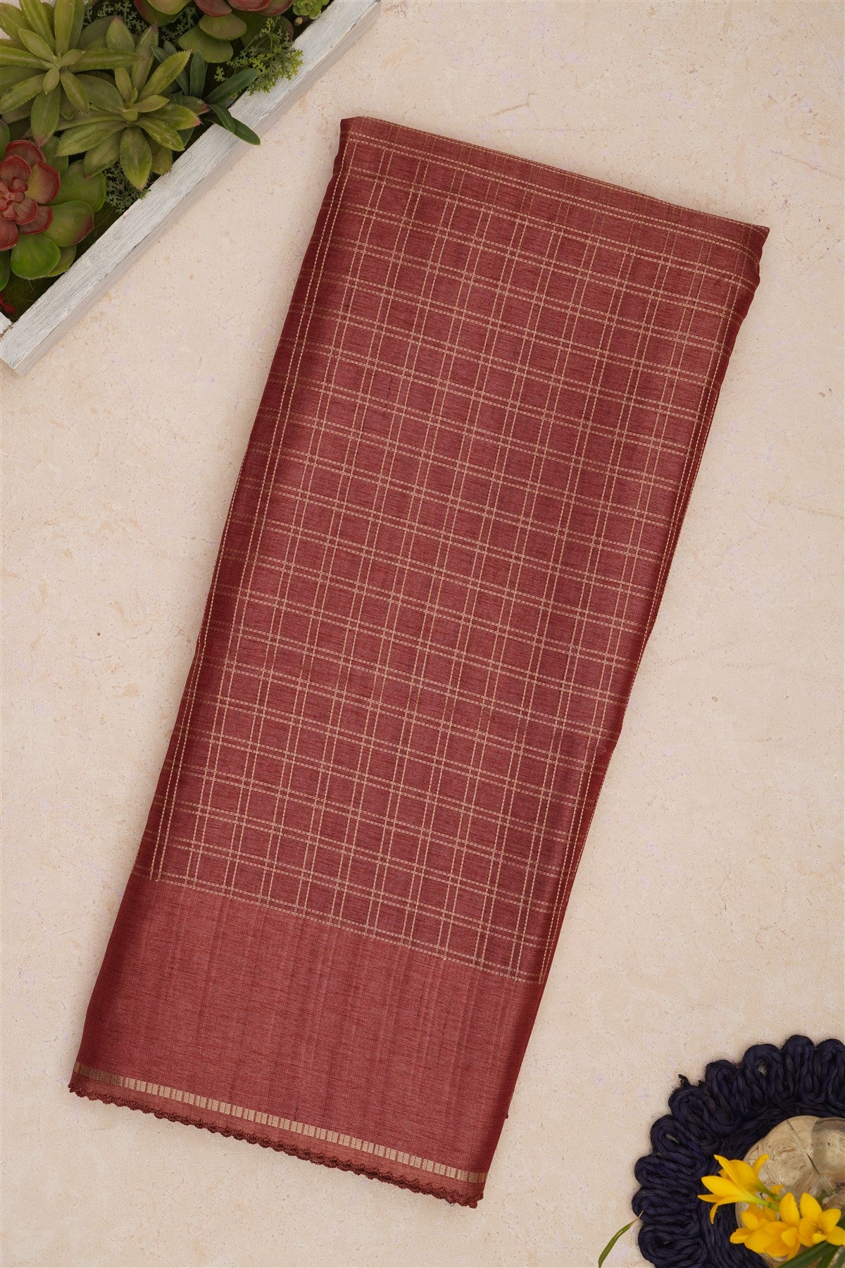 Bhagalpur Tussar Silk Brick Saree