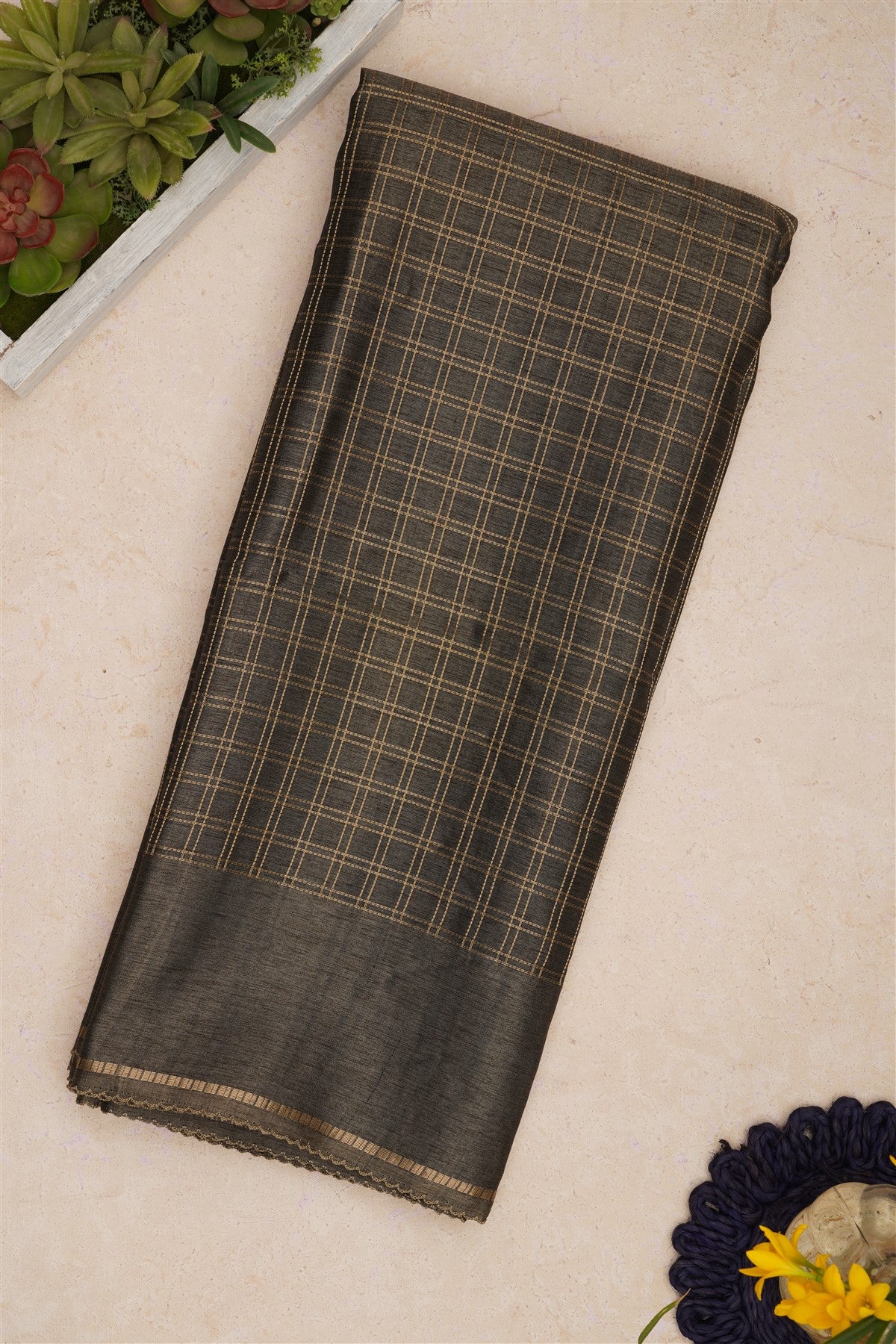 Bhagalpur Tussar Silk Dark Grey Saree