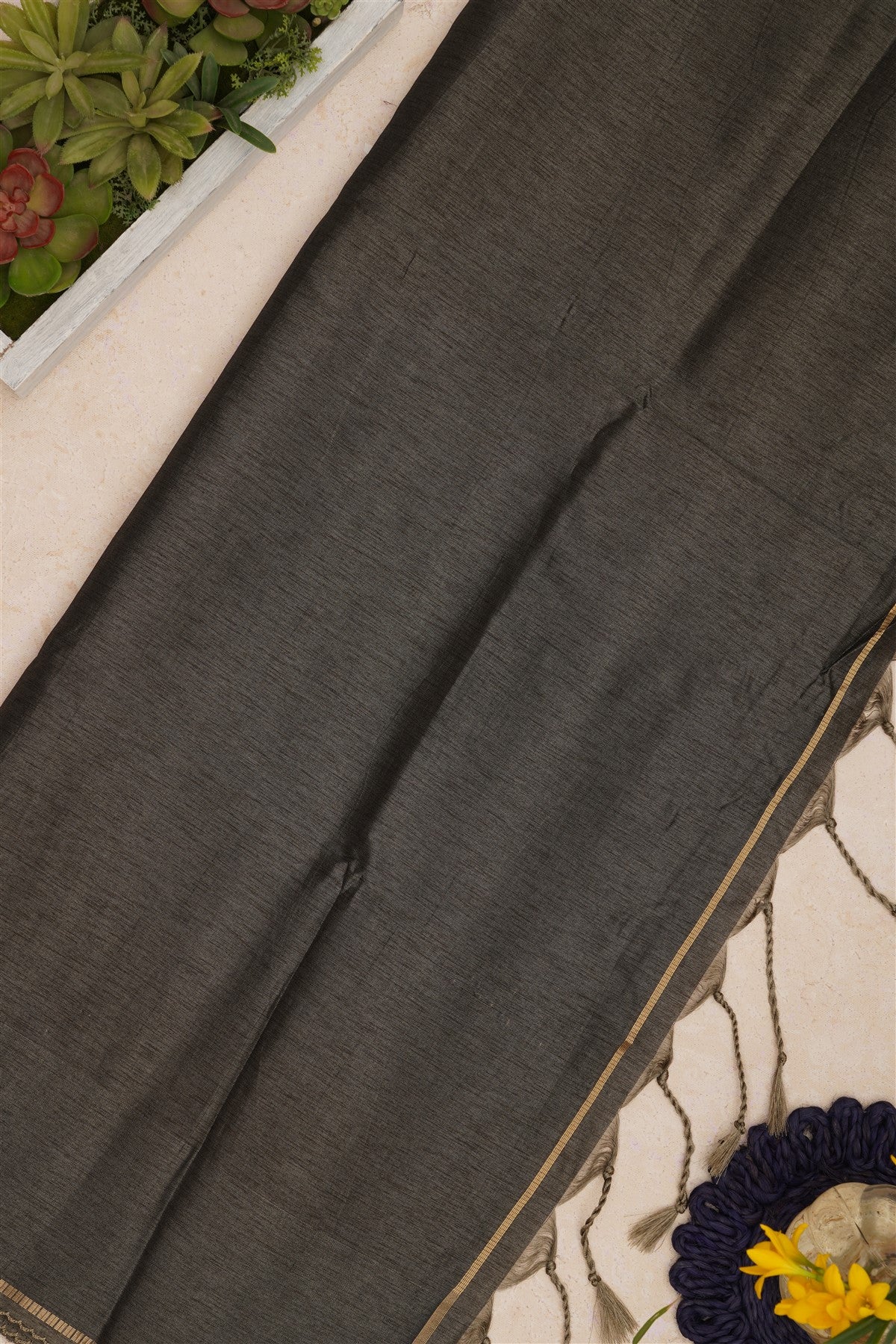 Bhagalpur Tussar Silk Dark Grey Saree