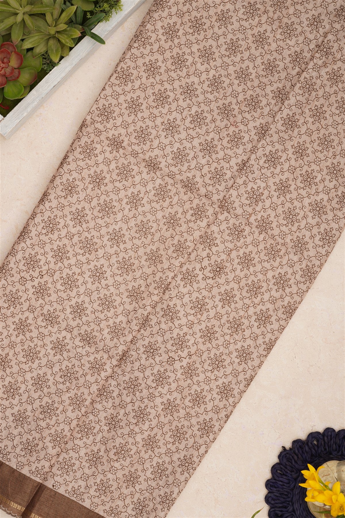 Bhagalpur Tussar Silk Light Brown Saree
