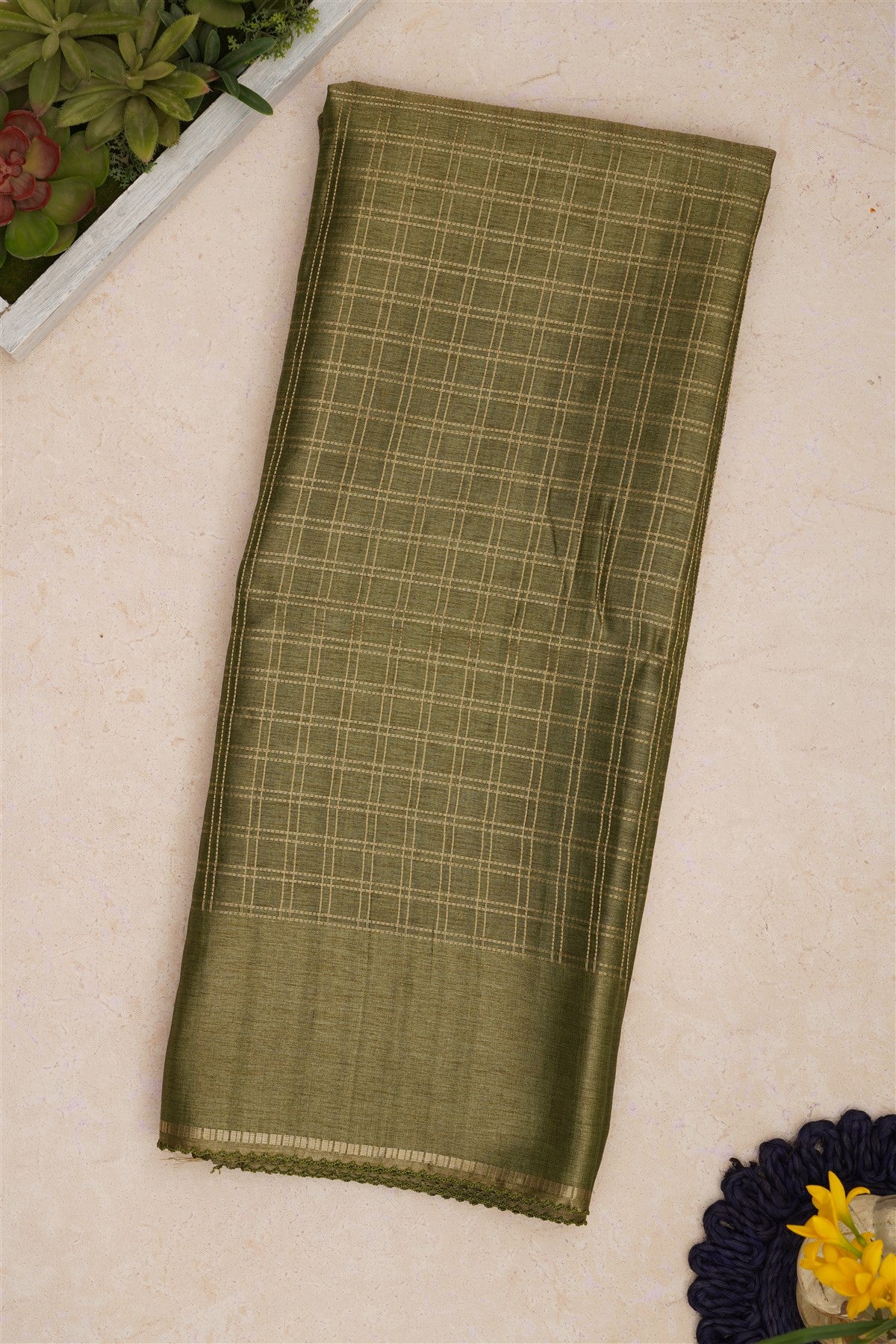Bhagalpur Tussar Silk Mehendi Green Saree