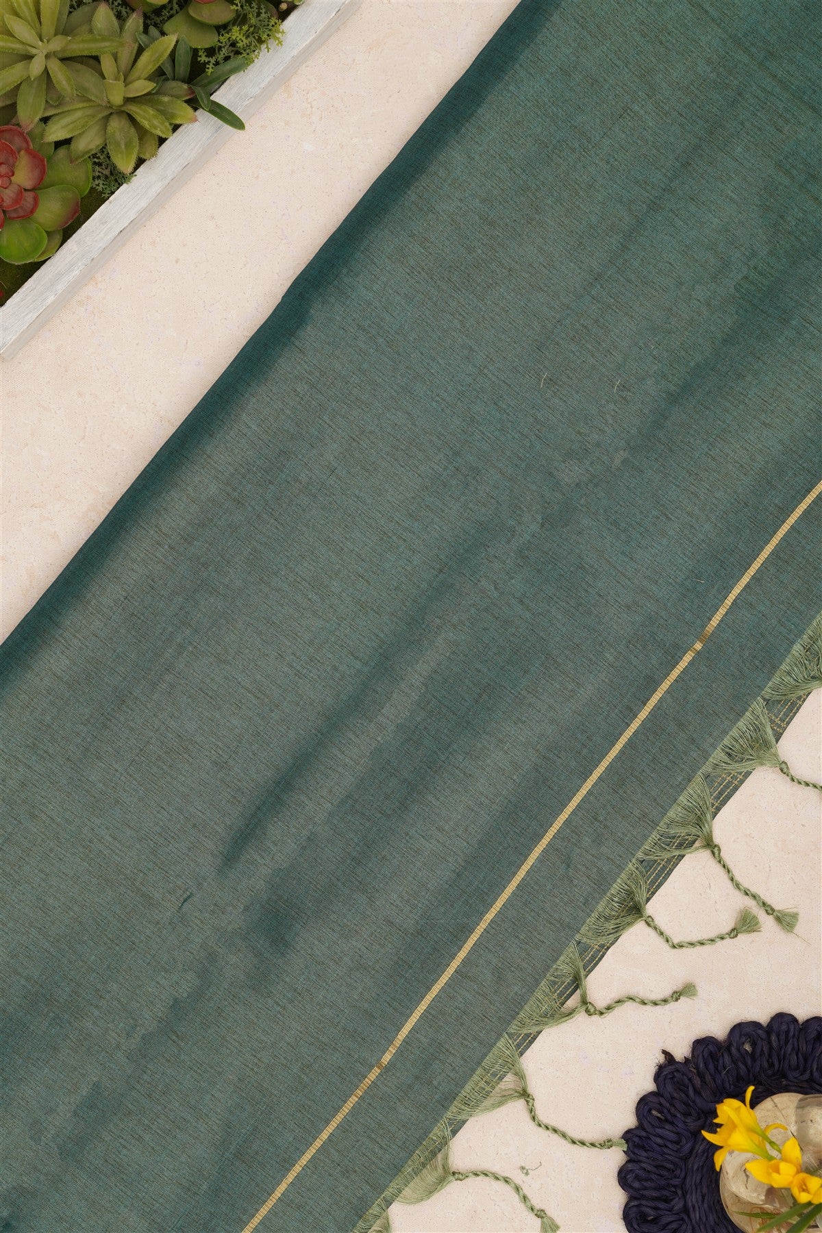Bhagalpur Tussar Silk Sea Green Saree