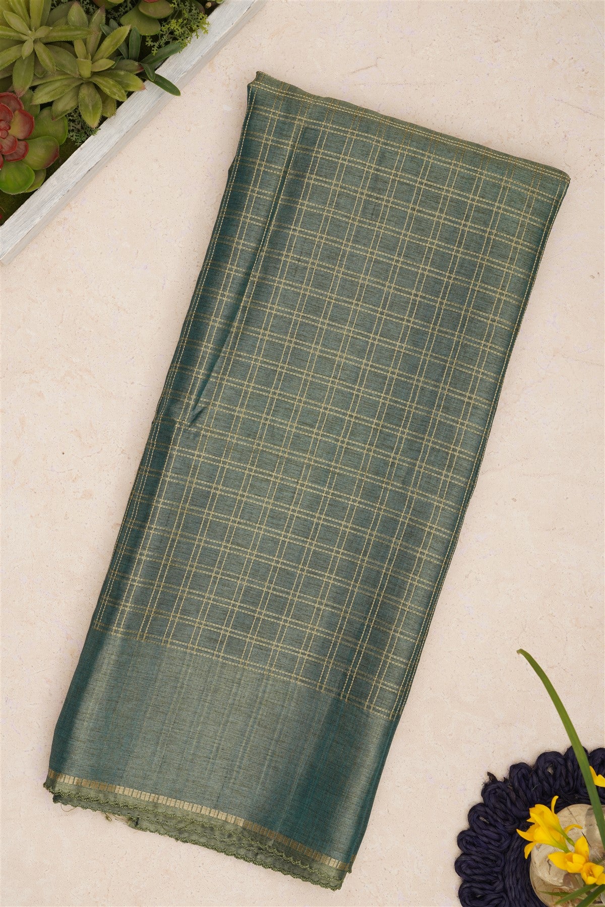Bhagalpur Tussar Silk Sea Green Saree