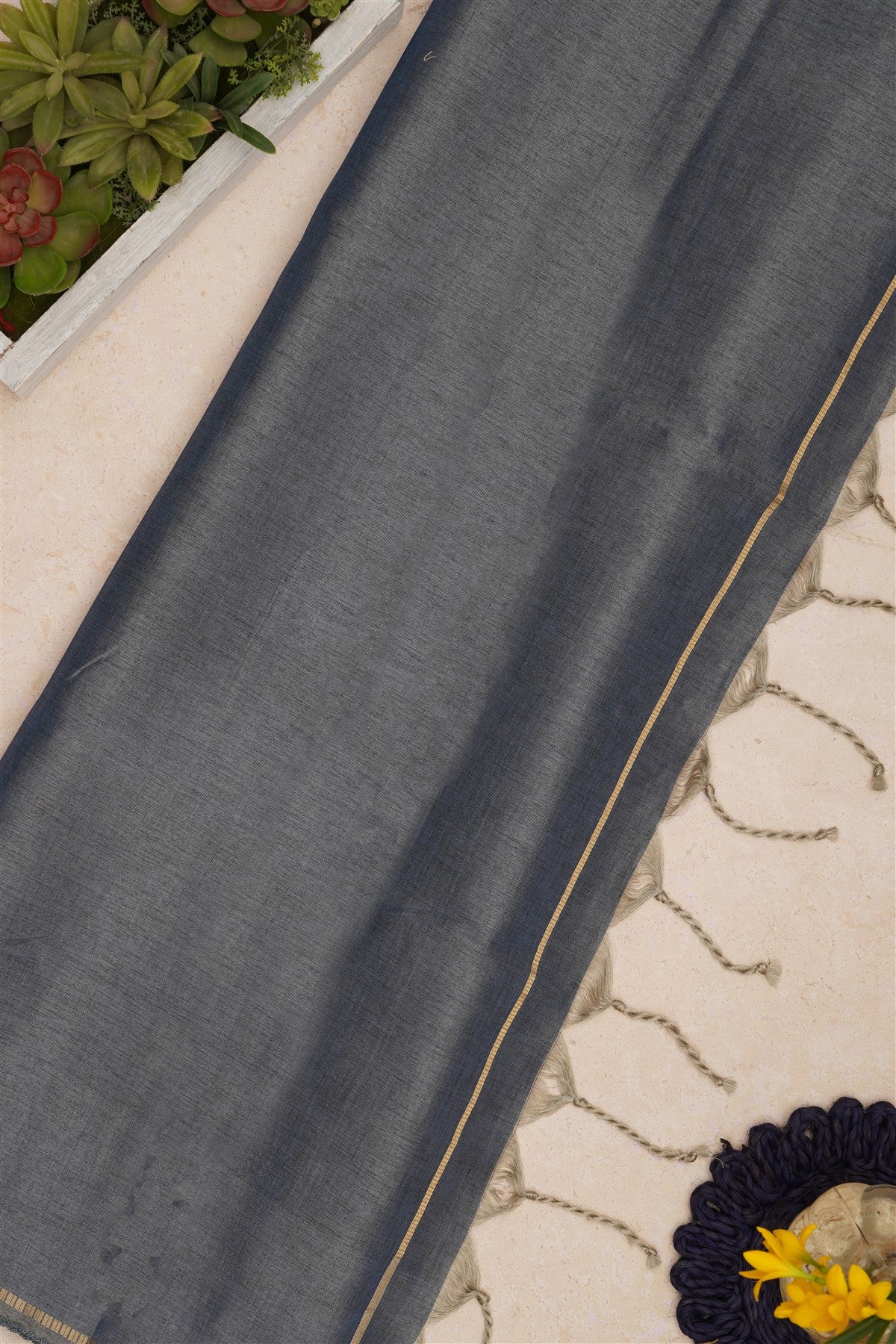Bhagalpur Tussar Silk Slate Blue Saree